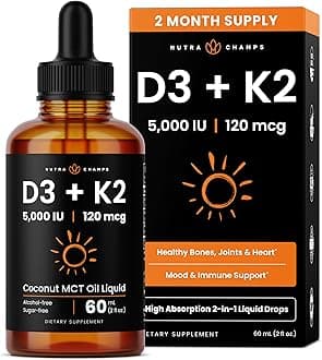 NutraChamps Vitamin D3 K2 Drops, Liquid Vitamin D3 5000 IU & K2 D3 with MK7, Vitamin D Drops for Kids, Bones, Heart & Immune Health, Liquid Vitamin D in MCT Oil for Better Absorption