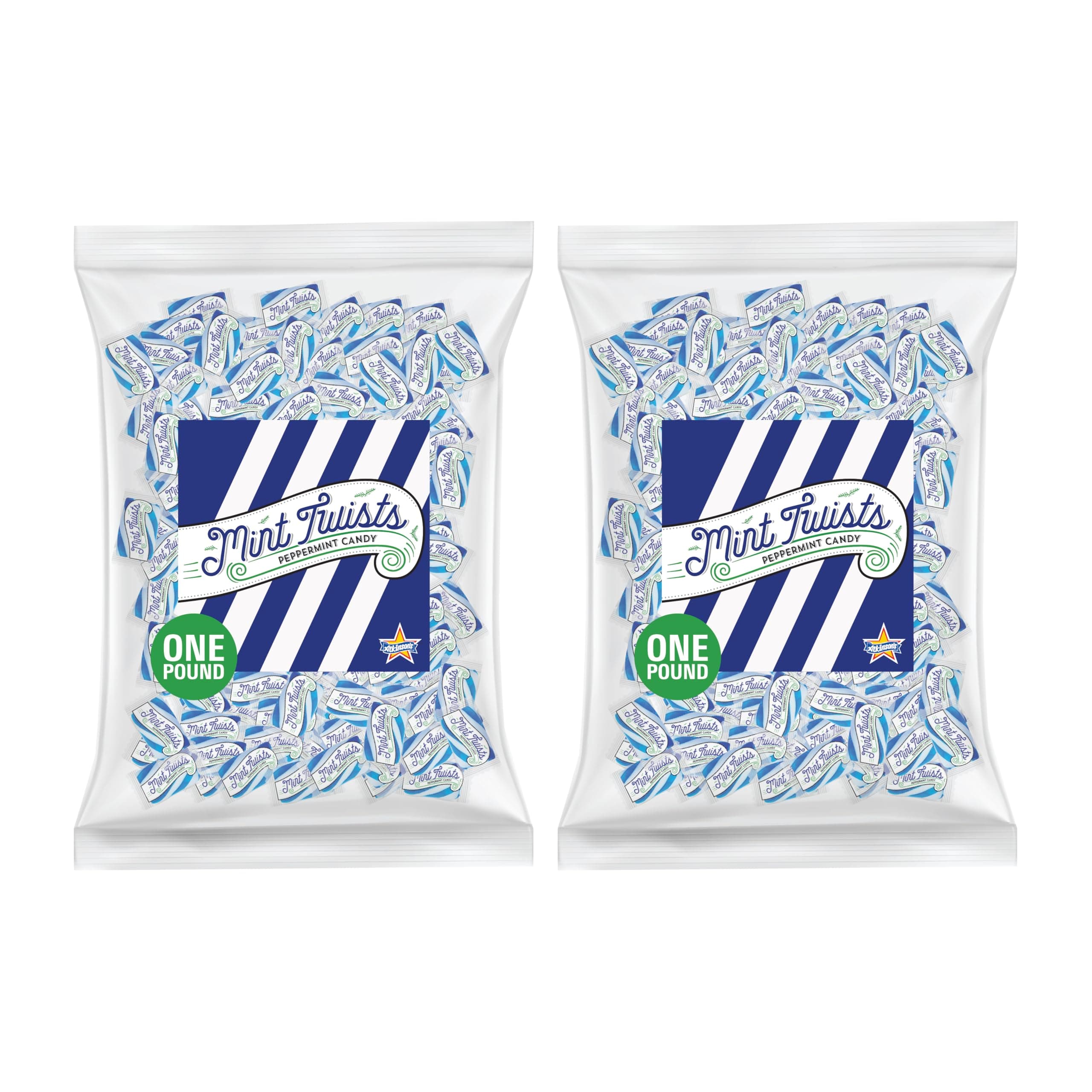 Atkinson's Blue and White Mint Twists - Peppermint Blue & White Candy - Gluten Free, Kosher, Vegan - 2 lb. Bag