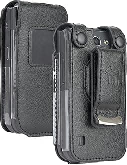 Case for Nokia 2720 V Flip Phone, Nakedcellphone [Black Vegan Leather] Form-Fit Cover with [Built-in Screen Protection] and [Metal Belt Clip]