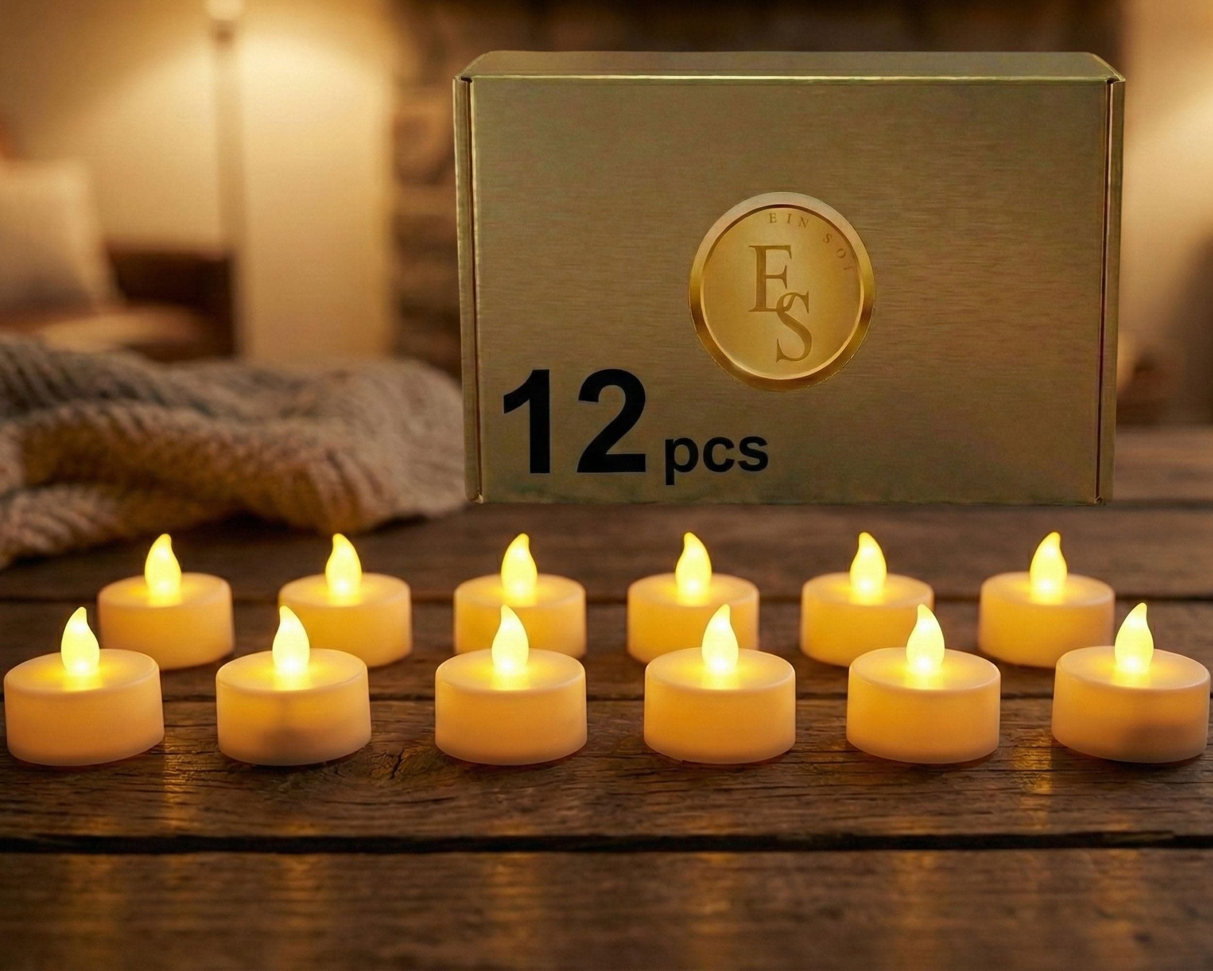 Ein Sof Led Tealight Candles for Home Decoration Set of 12 Pcs - Plastic, Smokeless, Battery Operated & Flameless Lights with On/Off Switch (Warm White)