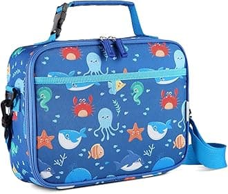 VASCHY Kids Lunch Bag for Boys, Reusable Insulated Lunch Box Bag for Girls Women Cooler Bag with Detachable Adjustable Shoulder Strap for School, Daycare, Kindergarten Ocean Animals
