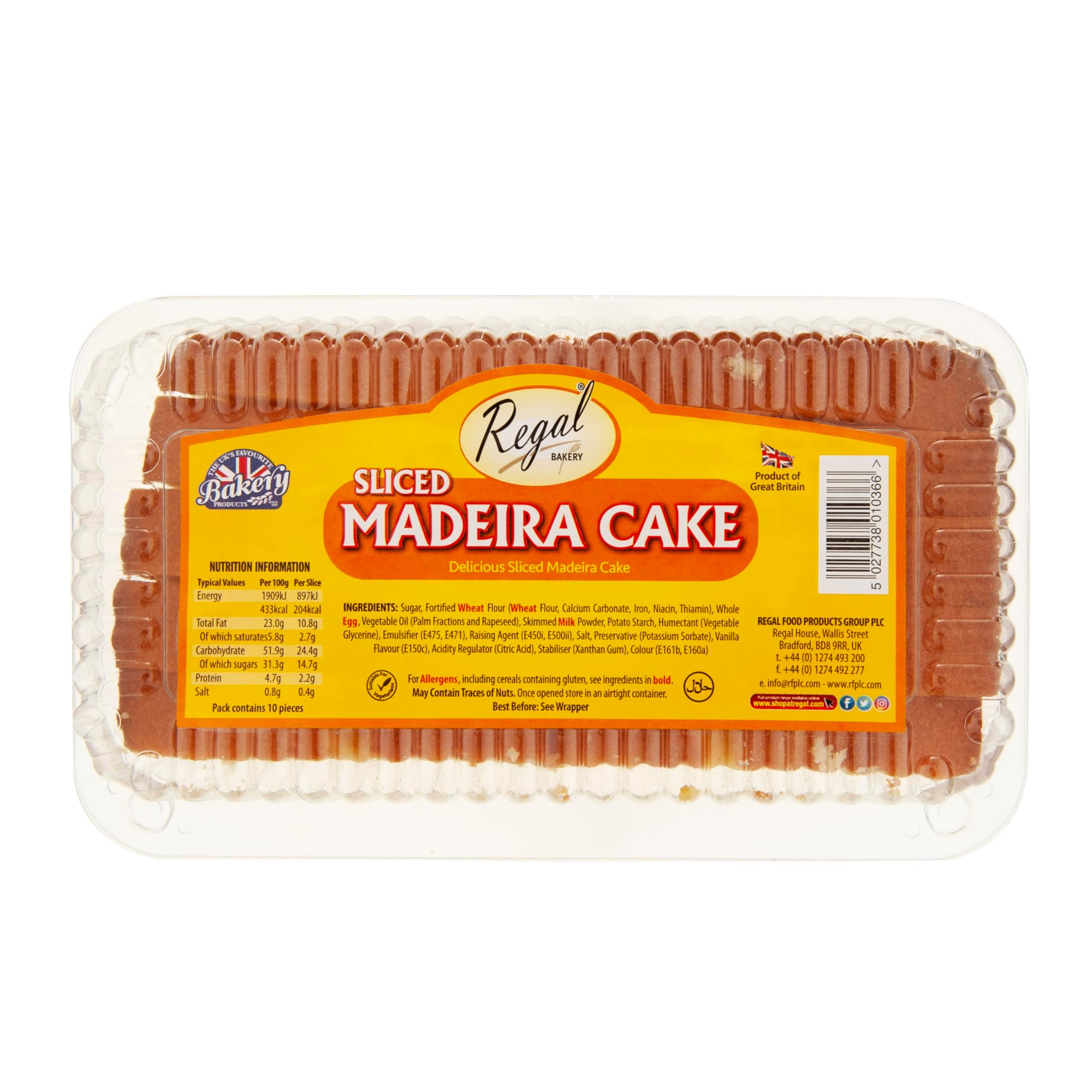Regal Bakery Plain Sliced Madeira - Soft Sponge Loaf Slice Cake - Golden Delight Madeira | Baked to Perfection | Sweet Treat For Family