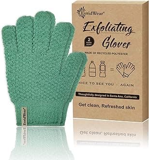 Evridwear Exfoliating Recycled Yarn Eco-Friendly Bath Gloves for Shower, Spa, Massage and Body Scrubs, Dead Skin Cell Remover, Ingrown Hair, Scratching, Gloves with Hanging Loop (1 Pair Heavy Glove)