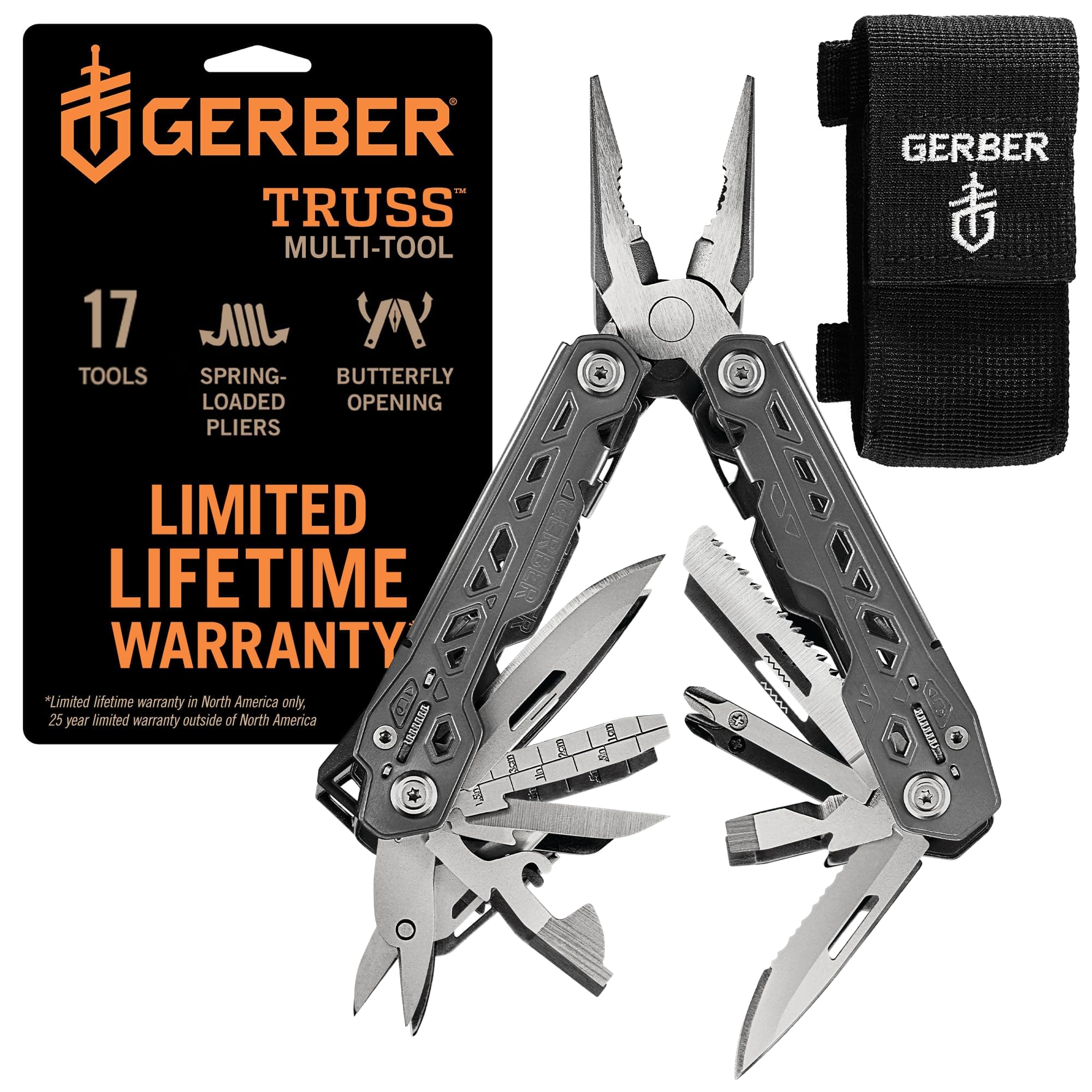 Truss Multitool, Stainless and Grey with Multi-Position Sheath [30-001343