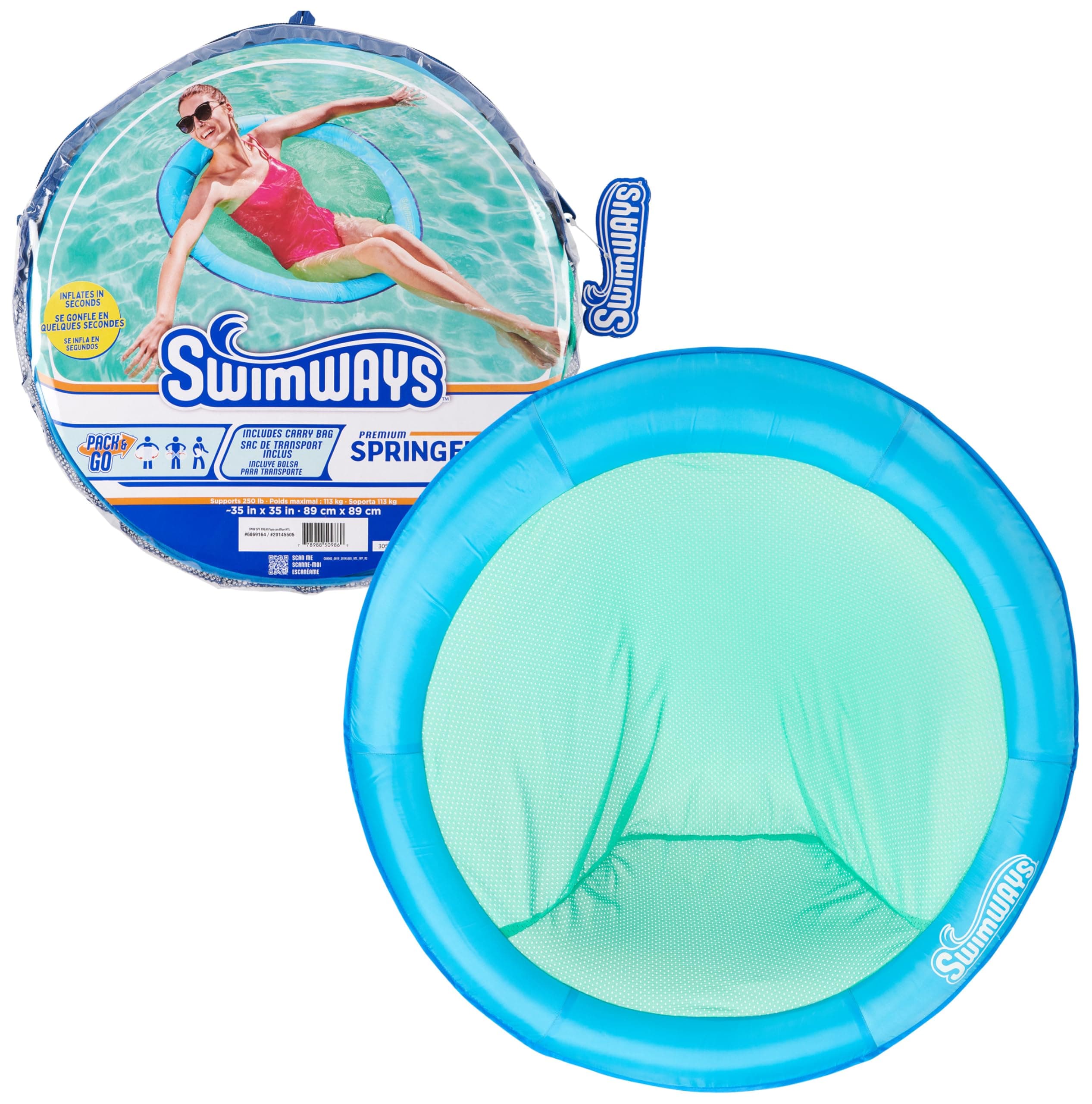 SwimWays Spring Float Premium Papasan Pool Lounger, Inflatable Pool Floats Adult with Fast Inflation for Ages 15 & Up