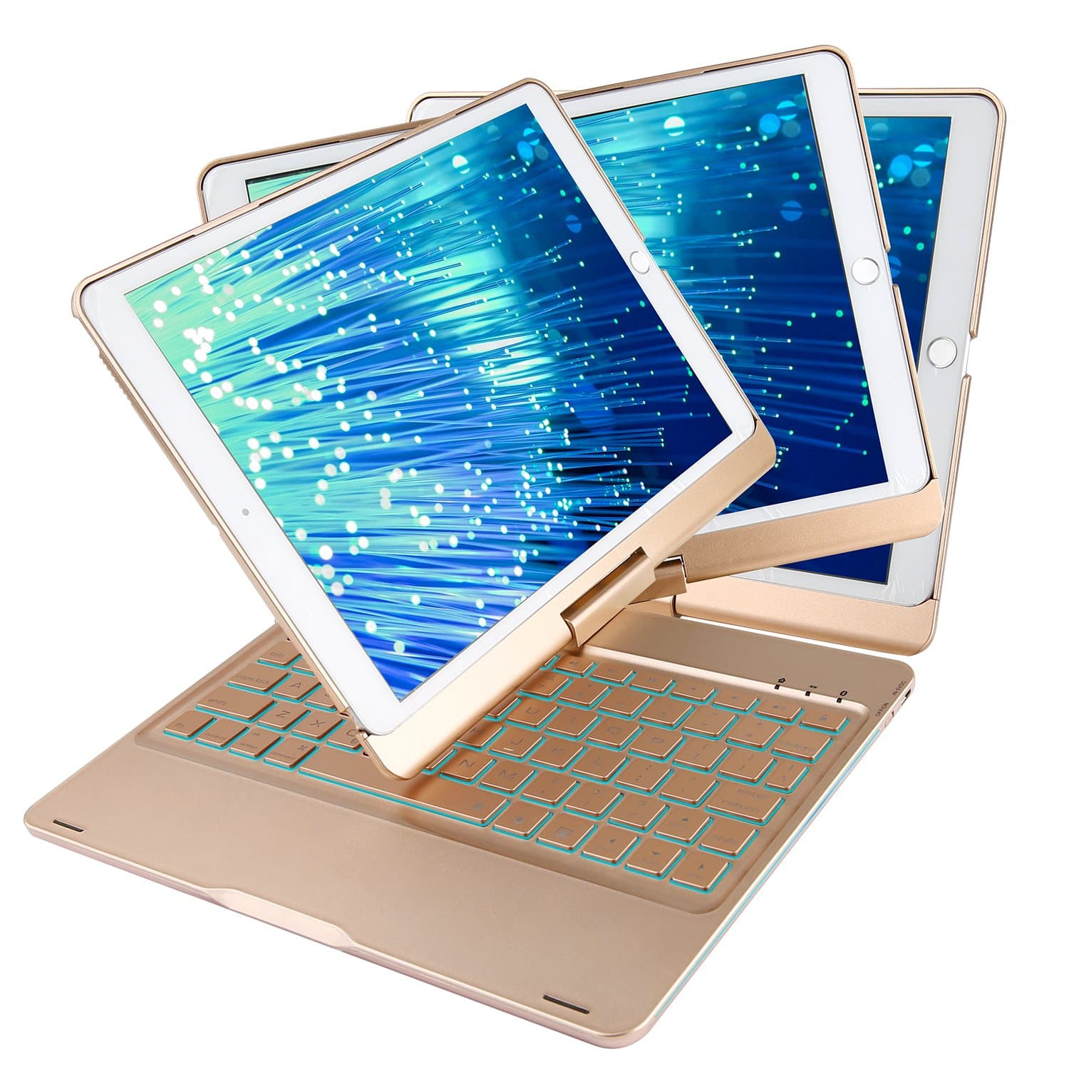 iPad Pro 10.5 Keyboard Case, 7 Colors Side Breathing LED Backlit, 360 Degree Rotation Anti-scratch Anti-slip iPad Cover, Gold