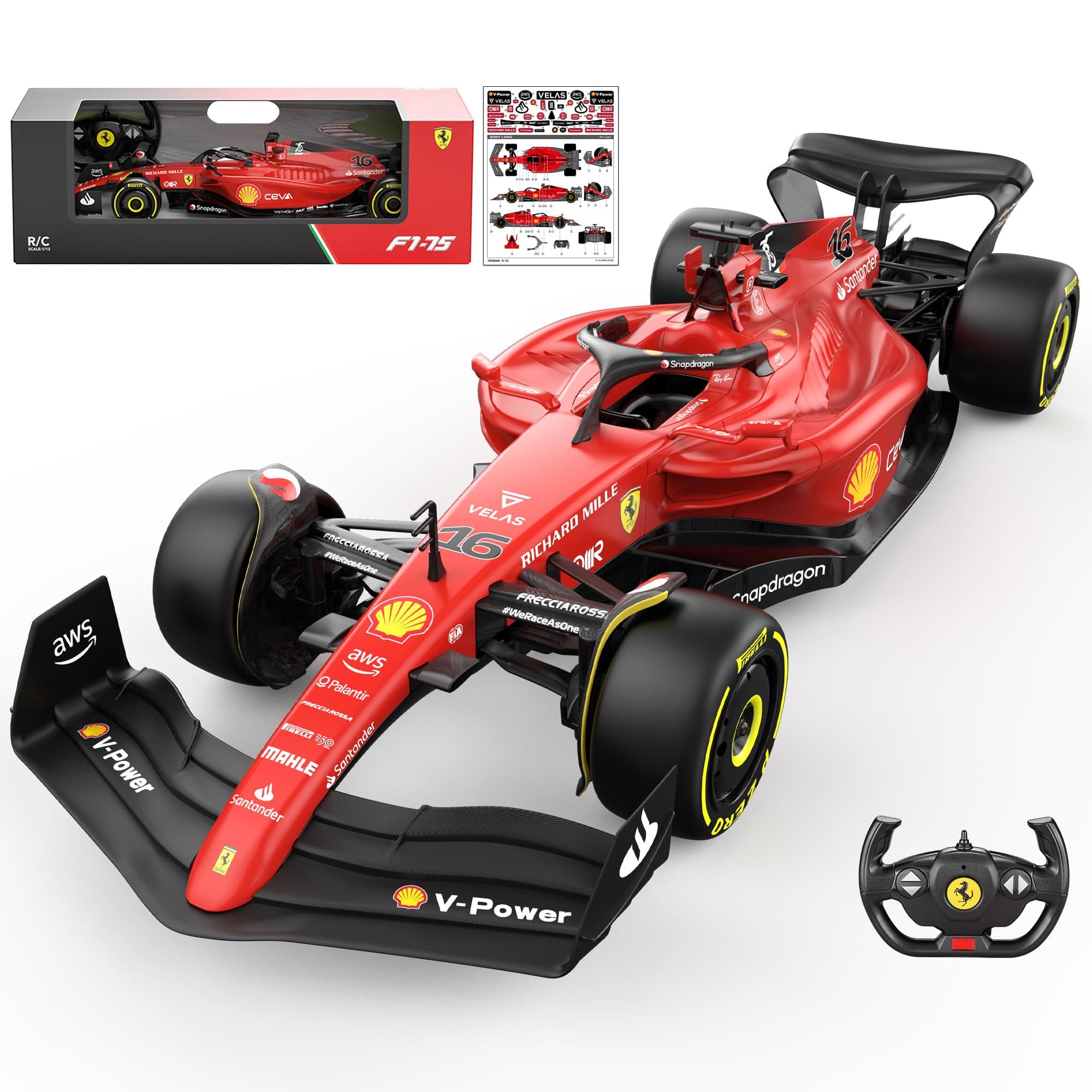 Voltz Toys Authentic Licensed 1:12 Ferrari F1 75 Remote Control Car - F1 Collection RC car Series for Kids and Adults - 2.4GHz RC Car for Gift (1:12 Ferrari F1 75)