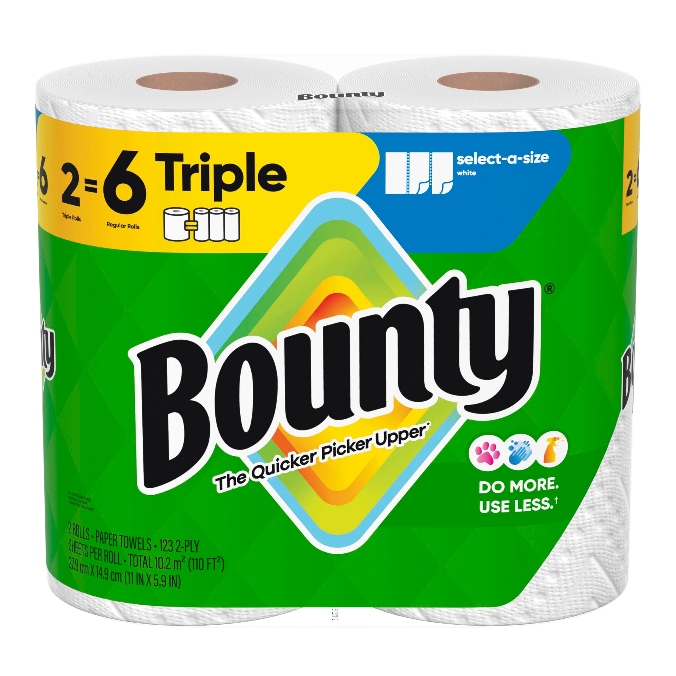 Bounty Select-A-Size Paper Towels, White, 2 Triple Rolls = 6 Regular Rolls