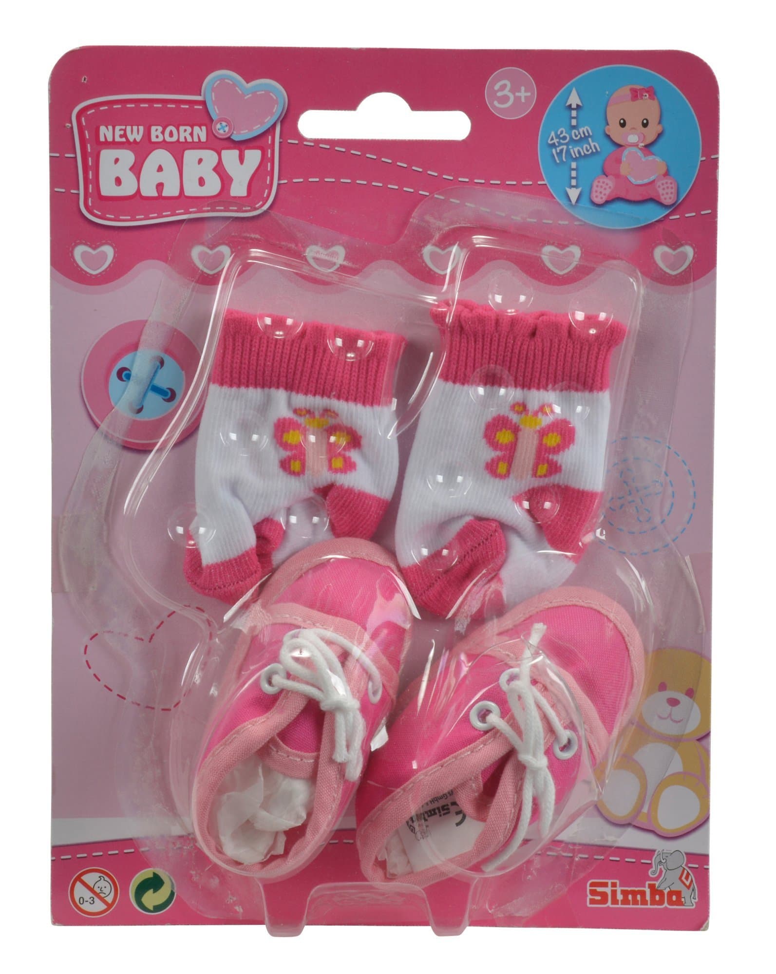 Simba 105560844 New Born Baby Shoes and Socks, 4 Assorted Designs, Only One Item Supplied, for 38-43 cm Dolls, from 3 Years