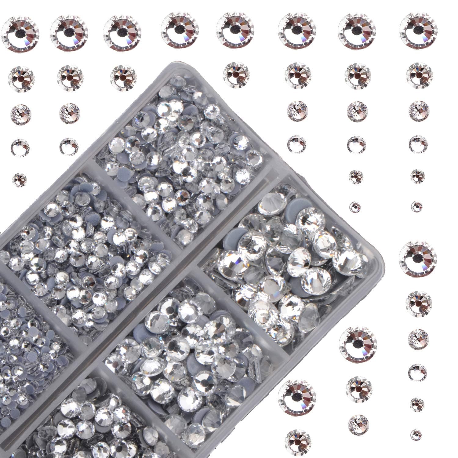 4000pcs Mixed Size Hot Fix Round Crystals Gems Glass Stones Hotfix Flat Back Rhinestones (Clear Crystal)
