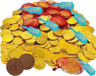 The Dreidel Company Hanukkah Chocolate Gelt Gold Coins In Mesh Bag, Milk Chocolate Coins, Kosher Certified (200 Bags)