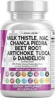 Milk Thistle 3000mg NAC Chanca Piedra 2000mg Beet Root 2000mg Artichoke 2000mg Dandelion Root 1000mg - Liver Cleanse Detox & Repair Supplement Plus TUDCA Choline and Ginger - Made in USA 60 Caps