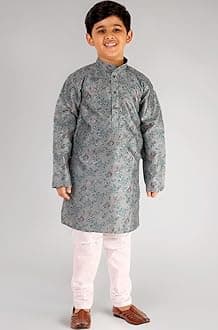 Pro-Ethic Style Developer Boys Silk Floral Kurta Pajama Set | Embellished Design | Ethnic Wear