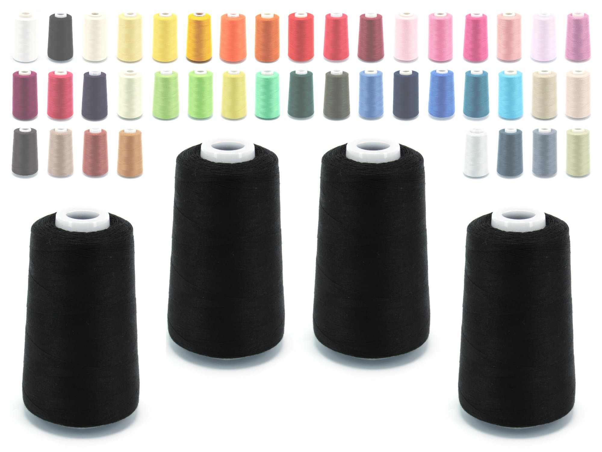 Schno Push 4 Cones Overlockgarn 40/2 (120) Sewing Thread 5000 Yards (4570 m), Black