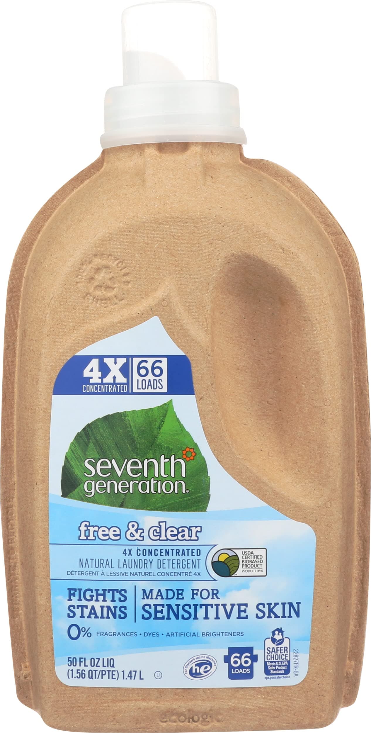 Seventh Generation Liquid Laundry Detergent, Free & Clear, 4x Concentrated, 50 Oz
