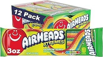 Mentos Xtremes Sweetly Sour Candy Belts, Halloween Bulk Box, Rainbow Berry, Party, Non Melting, 3 Ounce (Bulk Pack of 12)