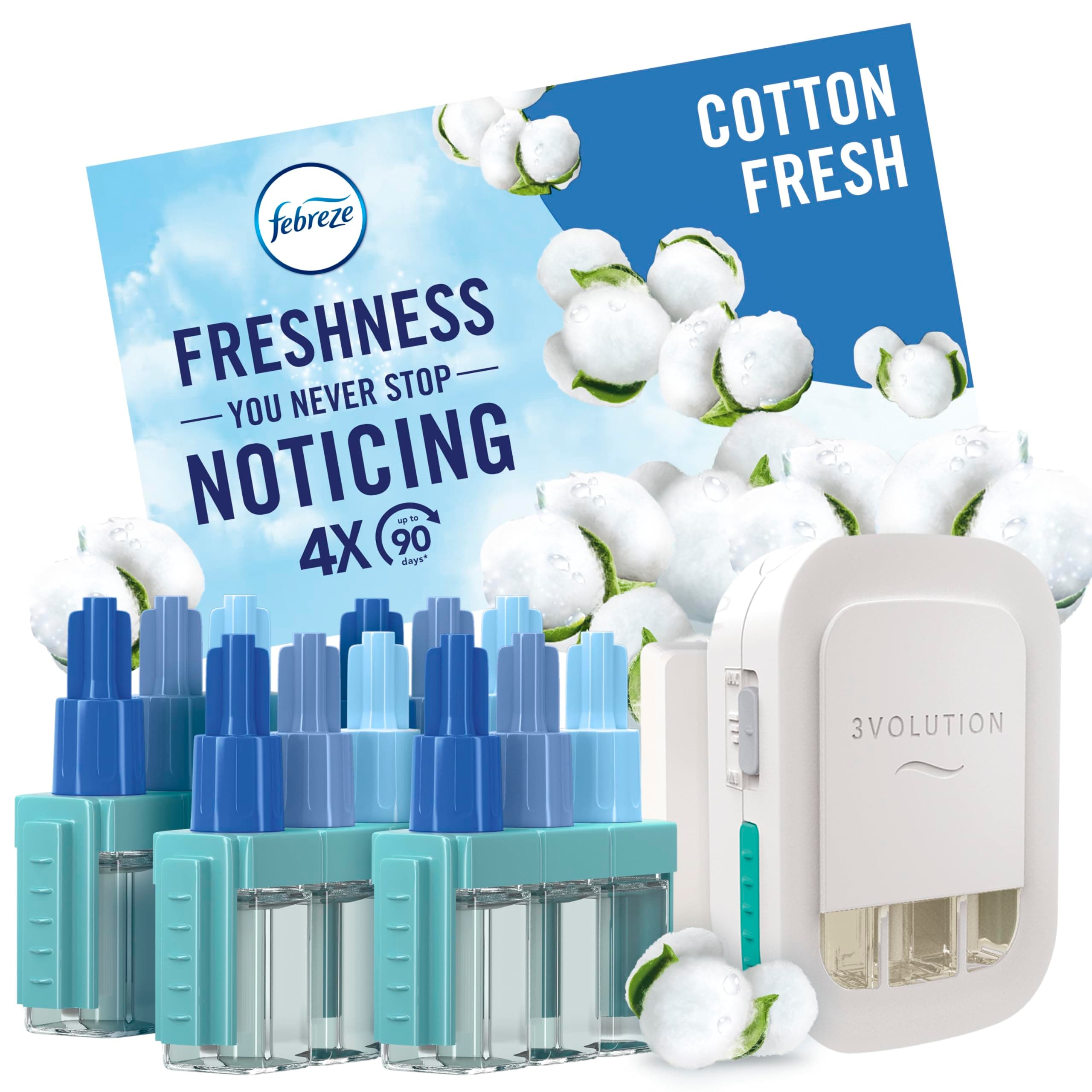 3Volution Plug In Air Freshener Starter Kit + 4 Refills, (20mlx4), Odour Fighter