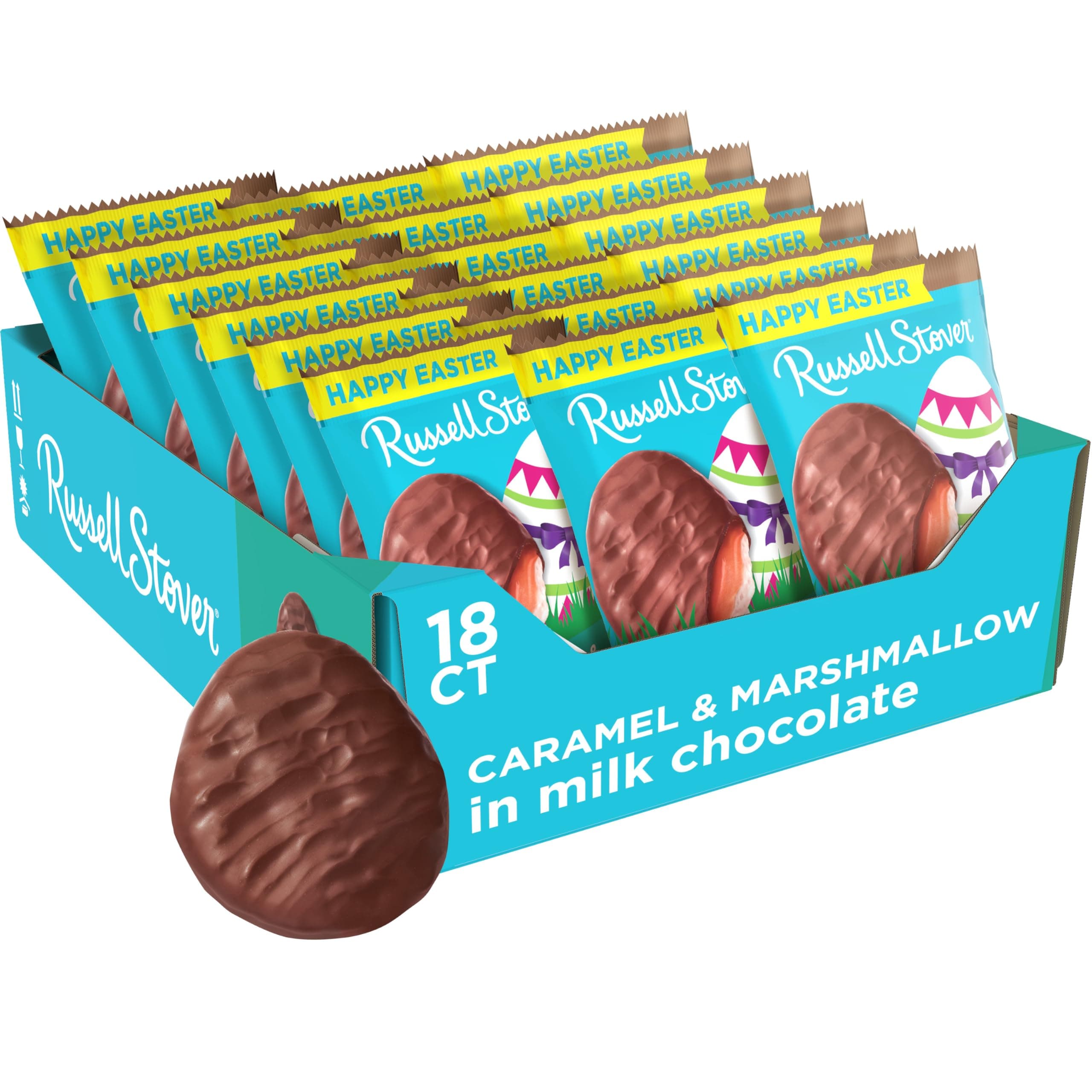 Russell Stover Easter Caramel & Marshmallow Milk Chocolate Easter Egg, 1.3 oz each (Pack of 18)