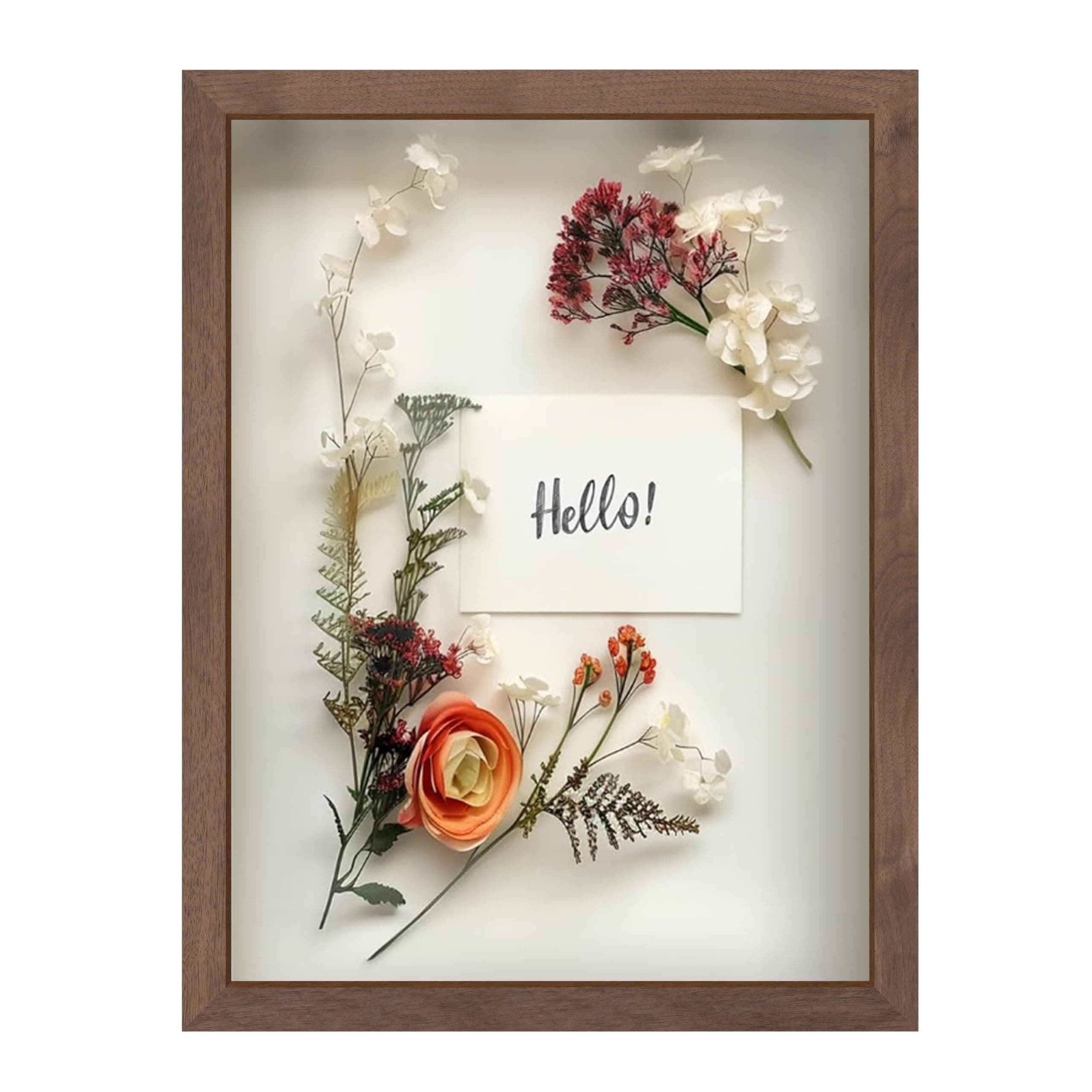 FrameWorks 12” x 16” Dark Oak Wooden Shadow Box Frame – Display Case with Soft Felt Back, Memory Box with Tempered Glass, Display Box with Elegant White Ball Push Pins, Wooden Flower Box