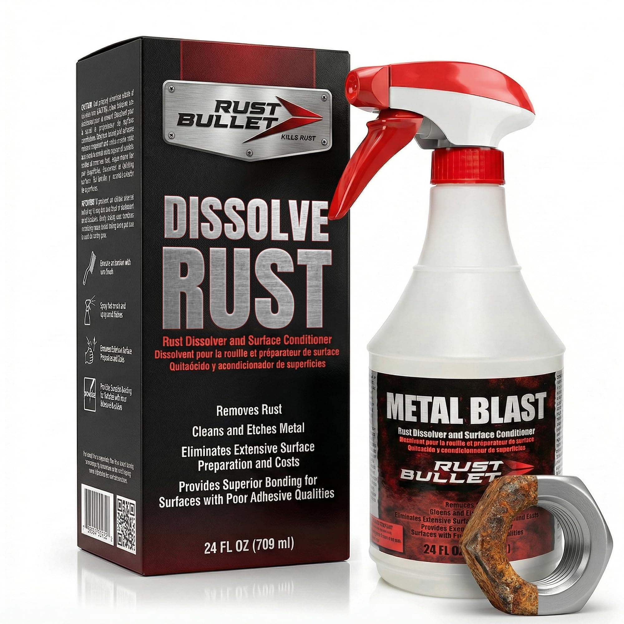 MB24SP Metal Blast Rust Treatment and Rust Remover, 24 oz. Spray Bottle, Clear Liquid