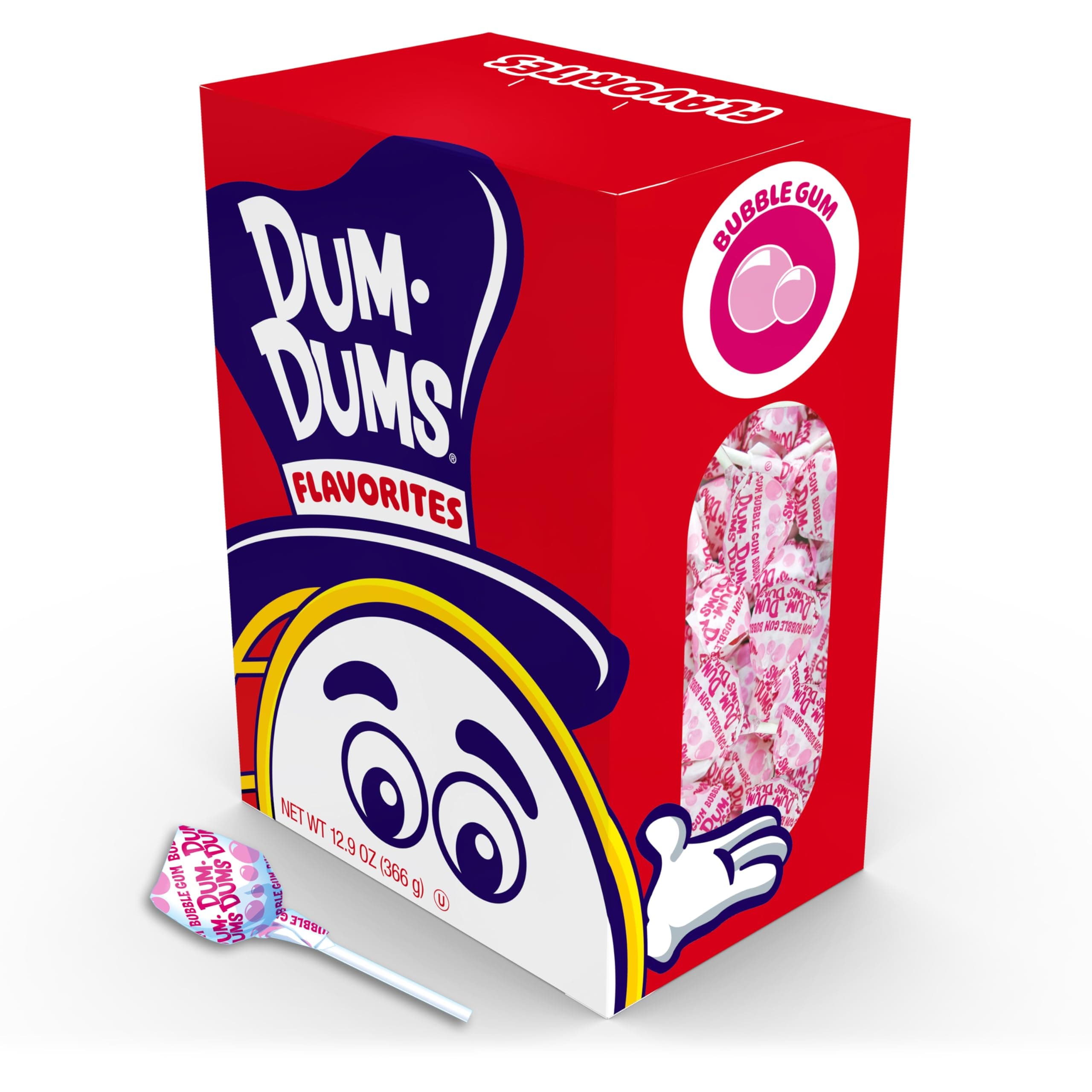 Dum Dums Bubble Gum Lollipops - Bulk Candy Box with Lollipops Individually Wrapped, Single Flavor Gourmet Suckers - 50 Count