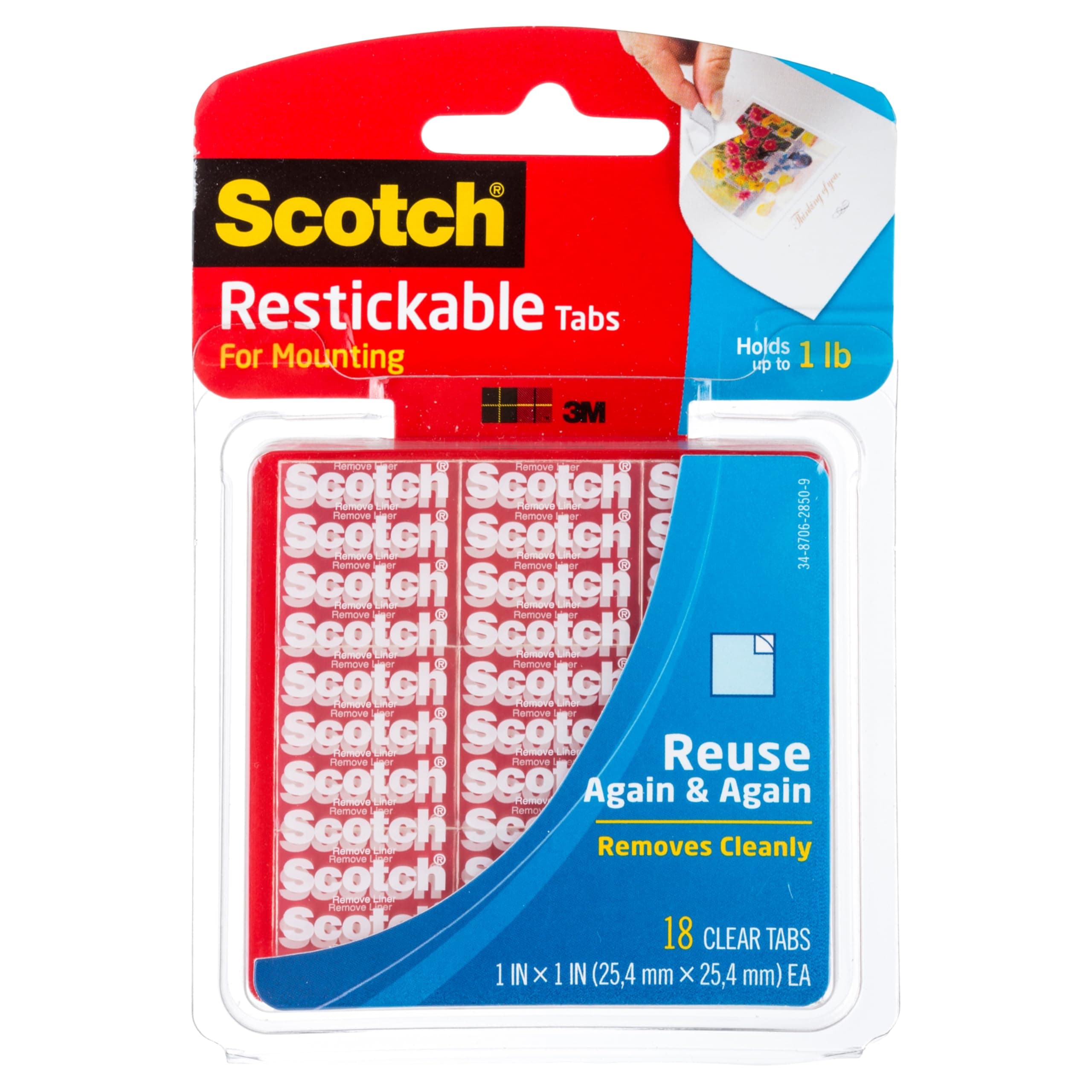 Restickable Tabs, Clear,1-in x 1-in,18-Tabs (R100)