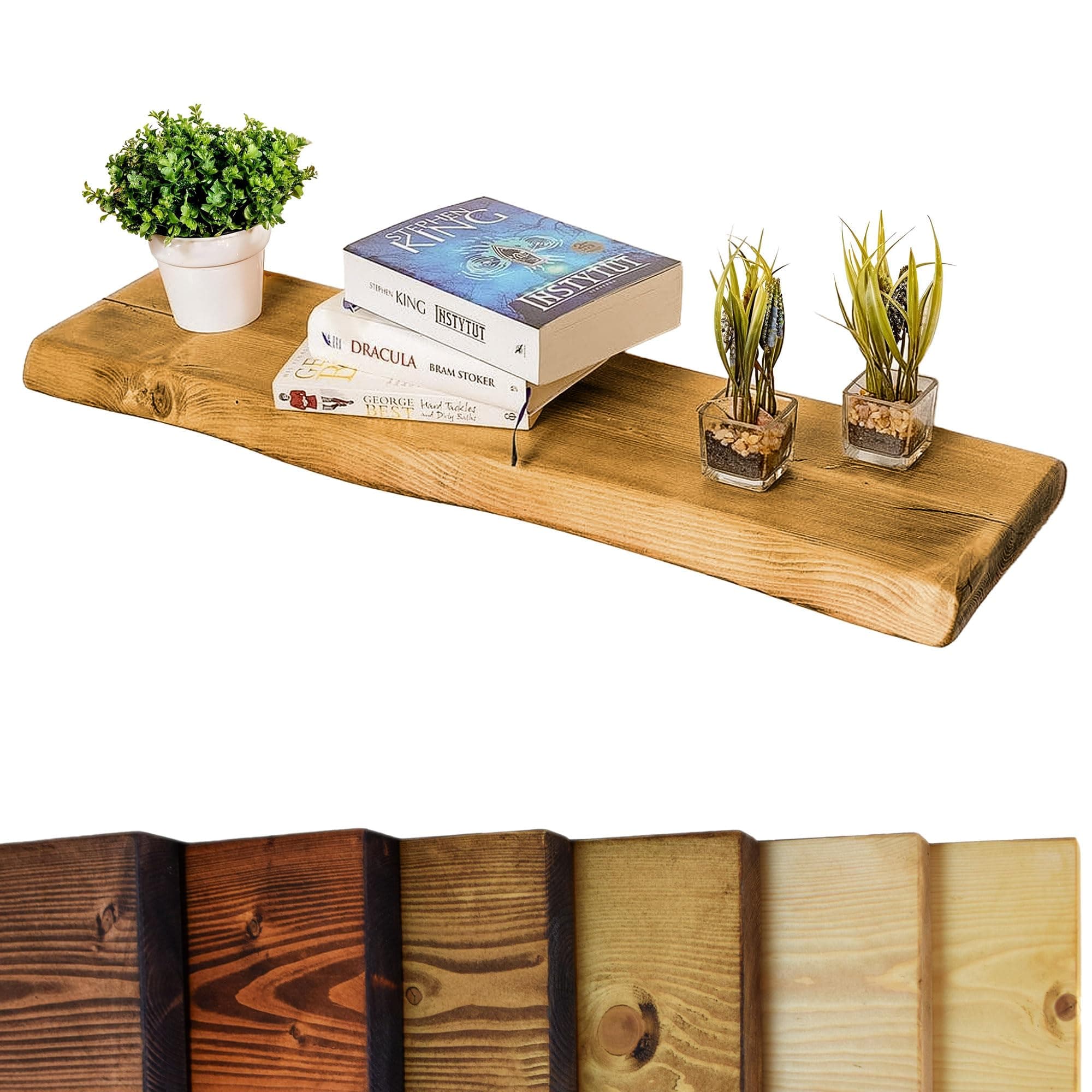 Live Edge Rustic Floating Shelf 6x1.5 inches, 100cm long - Dark Oak Finish Reclaimed Wood Floating Shelves for Wall Decor, Rustic Wooden Shelves for Bedroom, Living Room, Kitchen, or Bathroom