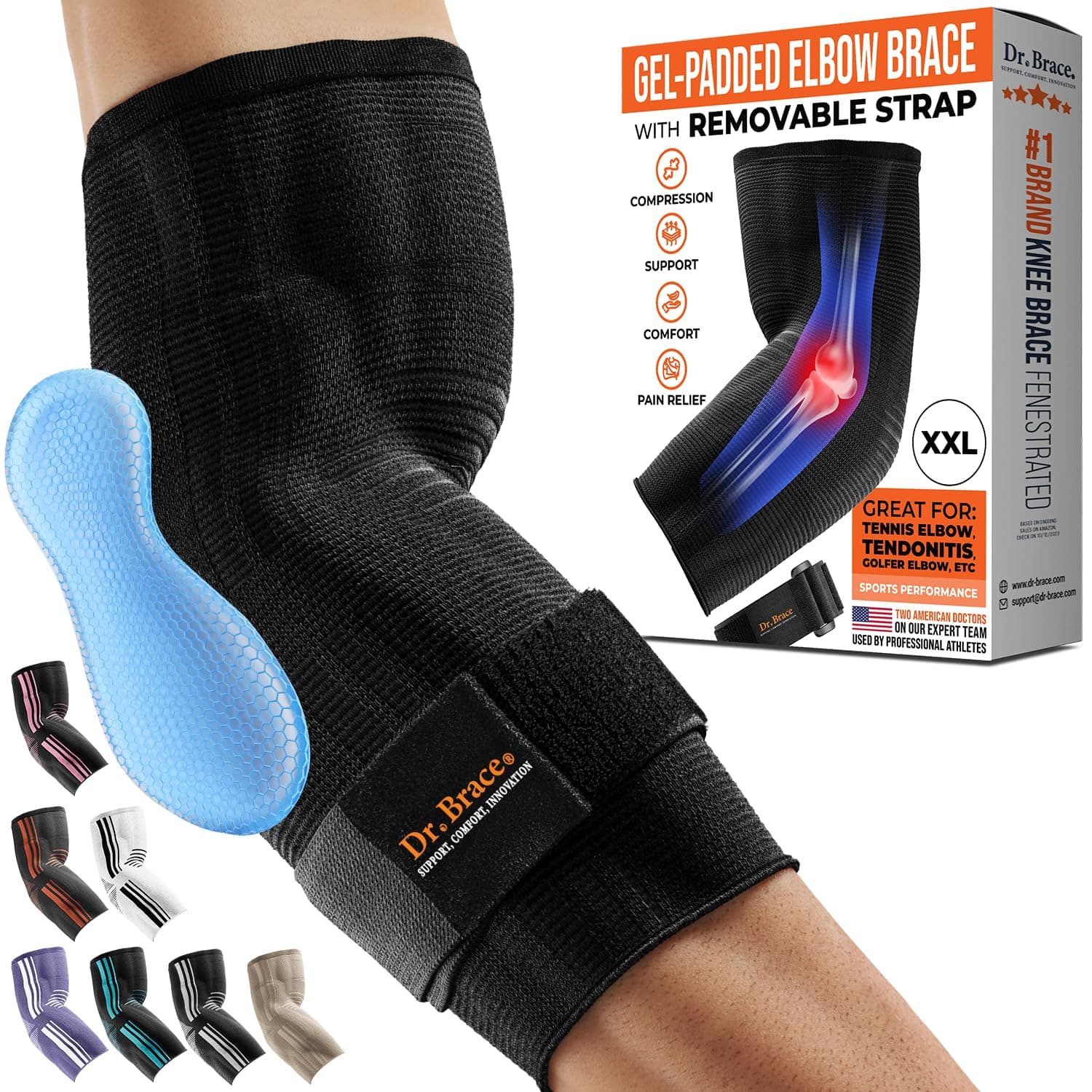Elite Elbow Brace Support, Breathable Elbow Compression Sleeve with Gel Pad for Golfer's, Tennis Elbow & Tendonitis Treatment & Pain Relief 2024 (Black, XX-Large)