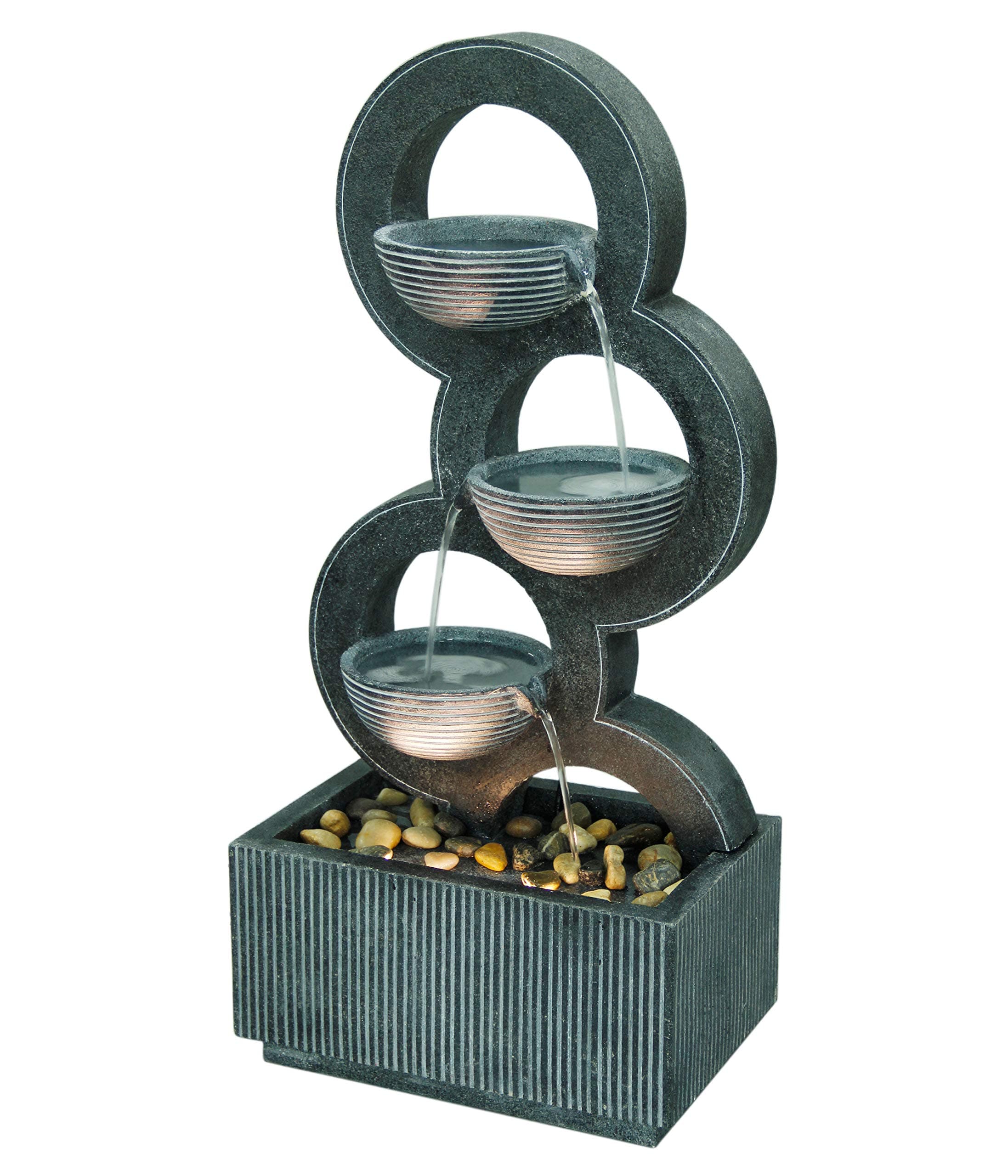 Dehner Garden Fountain Ring with LED Lighting, Stone Effect, Approx. 91 x 27 x 44 cm, Polyresin, Grey
