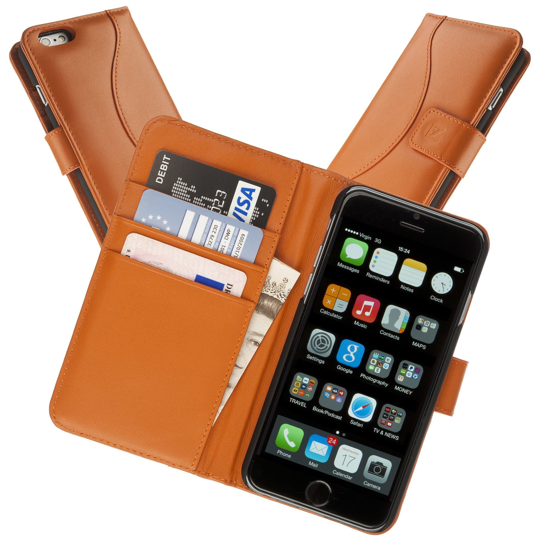Chelsea Indulgent Real Leather Compact Wallet Case for iPhone 6 6S 4.7 with Card Holder in Orange