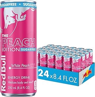 Peach Edition Sugarfree Energy Drink, White Peach, 8.4 fl. oz., Case of 24 cans, with 80mg Caffeine, Taurine & B Vitamins