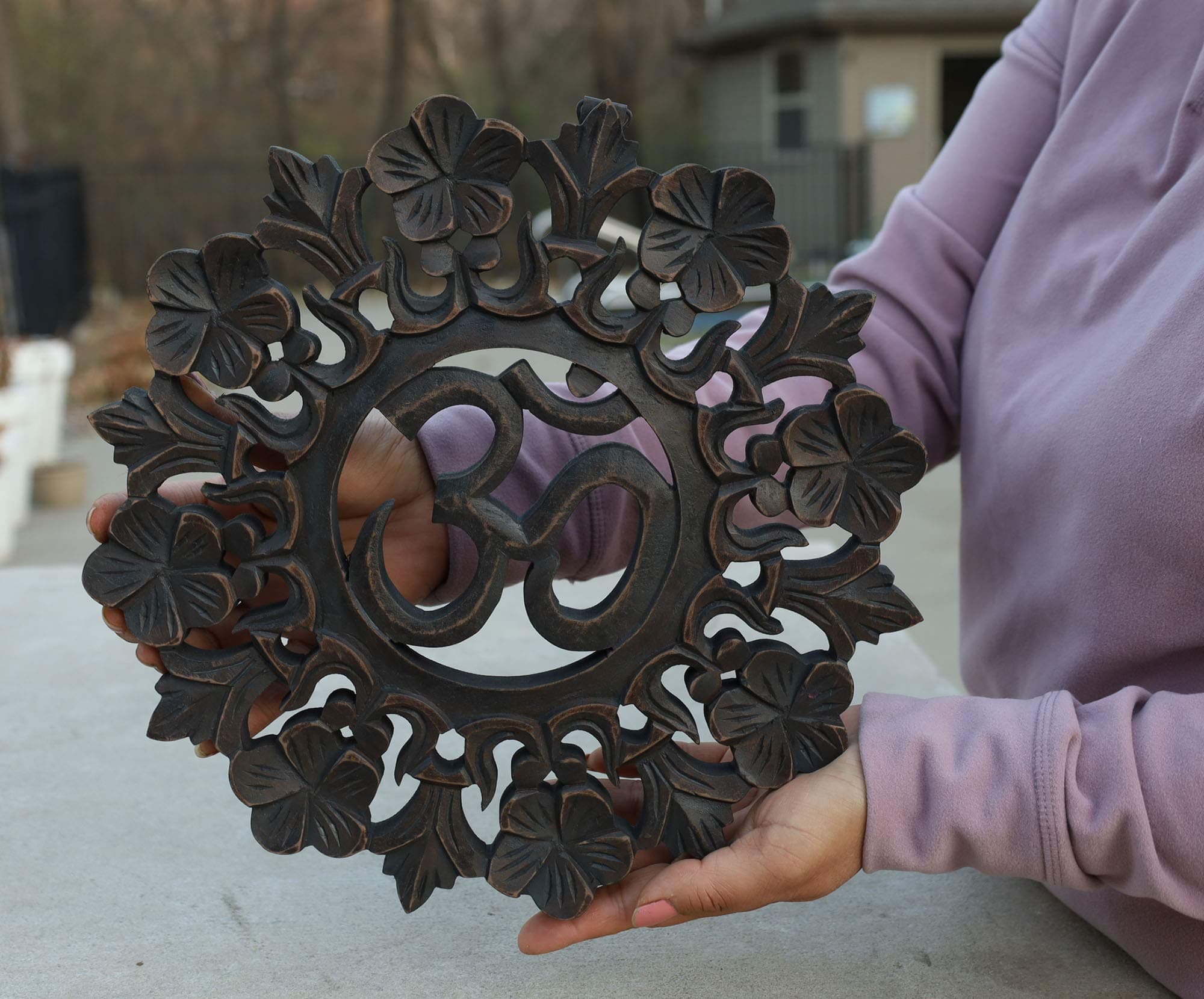 DharmaObjects Handcrafted Wooden Om Wall Decor Hanging Art