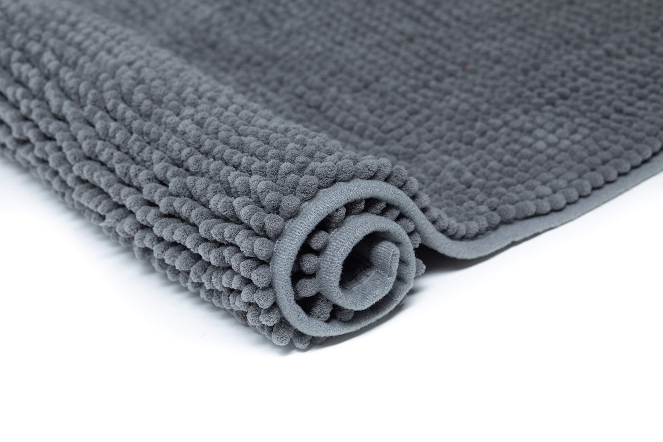 Bath Mats 24x35 Inches Super Soft Bath Mat Chenille Bath Rugs Microfiber Shaggy Bathroom mat Non Slip Bathroom Rug High Absorbent Bath Rug with Non Skid Backing- Gray