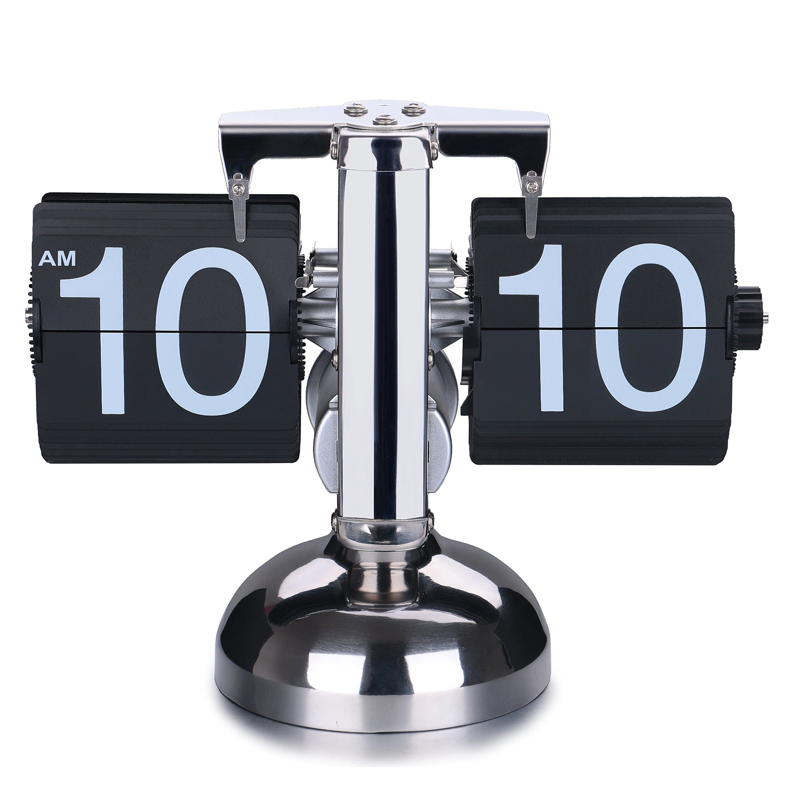 WoneNice Retro Digital Flip Down Clock -Battery Powered Internal Gear Operated Clock for Office Bedroom Kitchen School Hotel Café Décor- Black