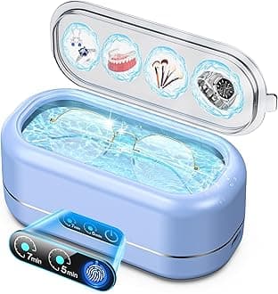 Professional Ultrasonic Jewelry Cleaner with Digital Timer,50KHz Ultrasonic Cleaner Machine with 304 Stainless Steel for Jewelry,Eyeglasses, Rings, Coin, Watch Strap, Dentures, Hygiene Items (Blue)