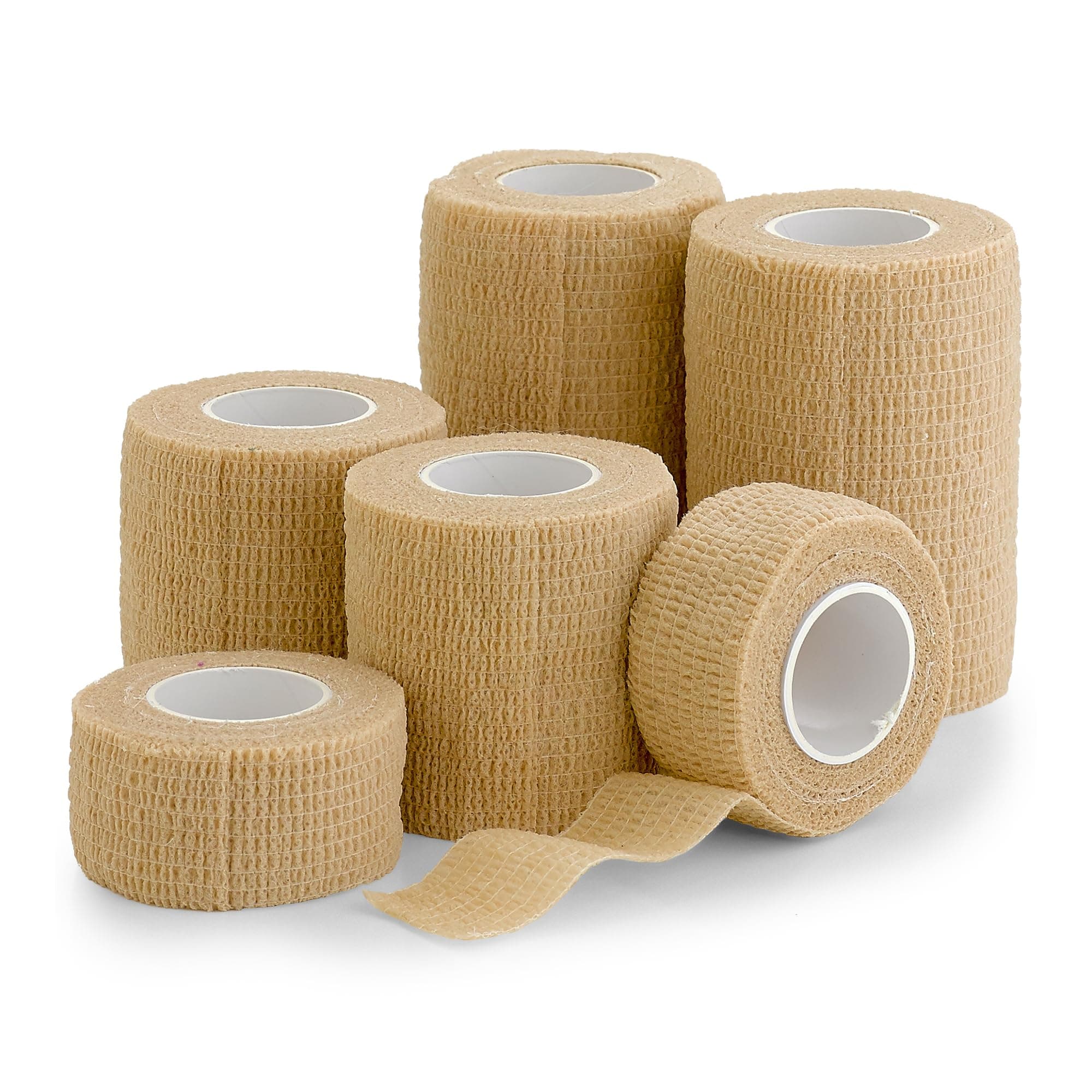 6 Pack, Self Adherent Cohesive Tape - 1” 2" 3" x 5 Yards Combo Pack, (Light Tan Shade) Self Adhesive Bandage Rolls & Sports Athletic Wrap for Ankle, Wrist, Sprains