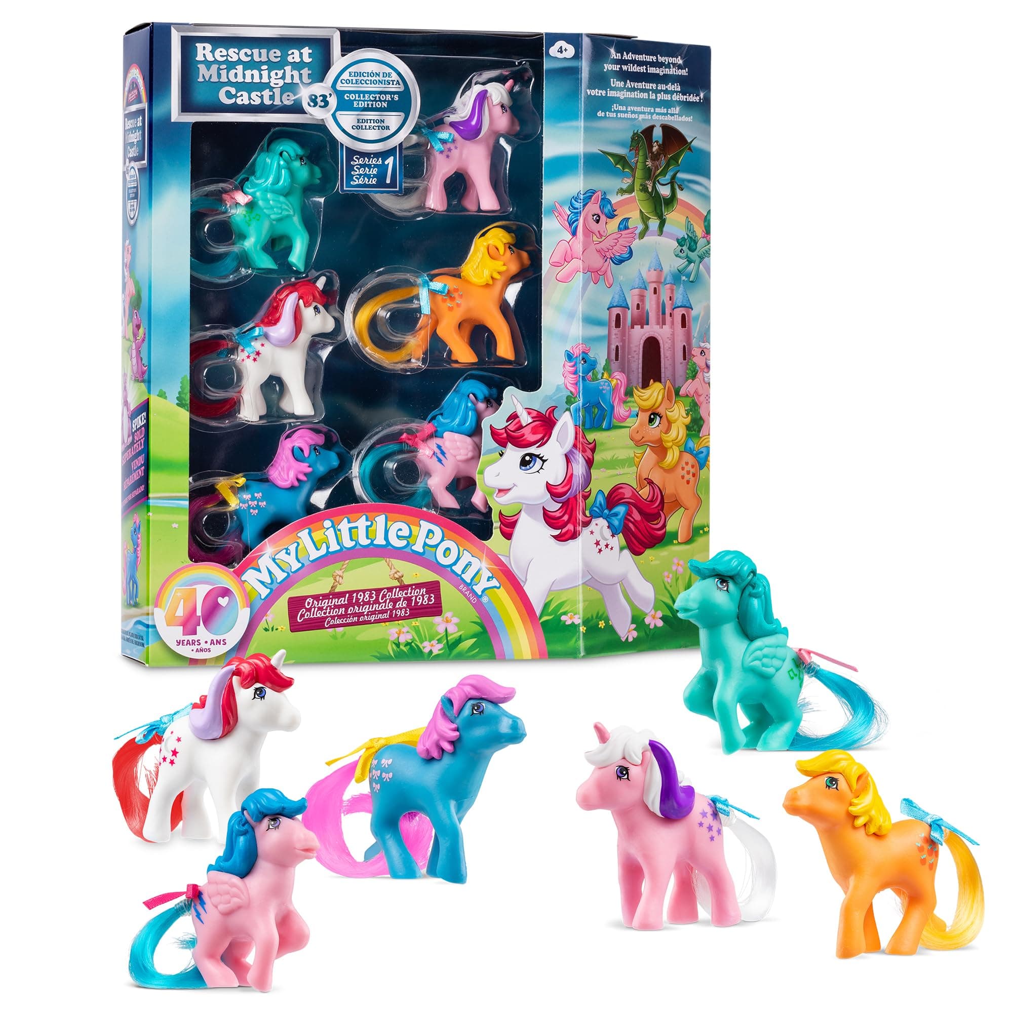 My Little Pony 40th Anniversary Figures Collector Pack, Basic Fun, 35338, 6 Classic Pony Characters in Original Retro Designs, Toy Gift Set, Retro Horse Toys for Girls and Boys, Ages 4 Years +