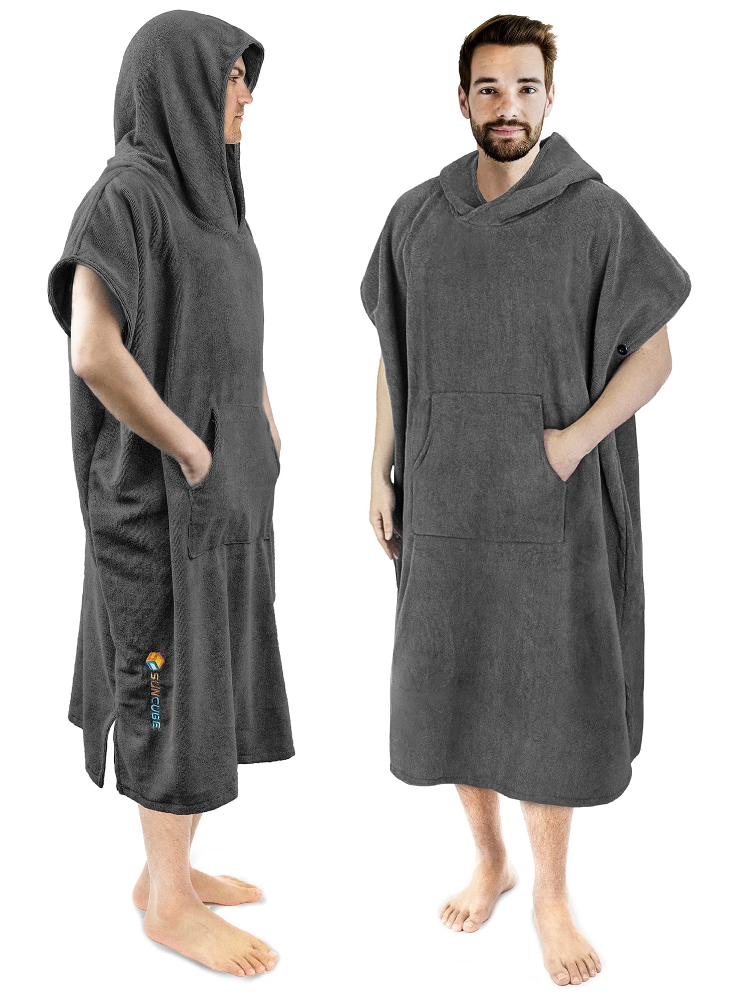 - SUN CUBE Surf Poncho Changing Robe with Hood | Absorbent Quick Dry Microfiber Wetsuit Changing Towel with Pocket for Surfing Men Women