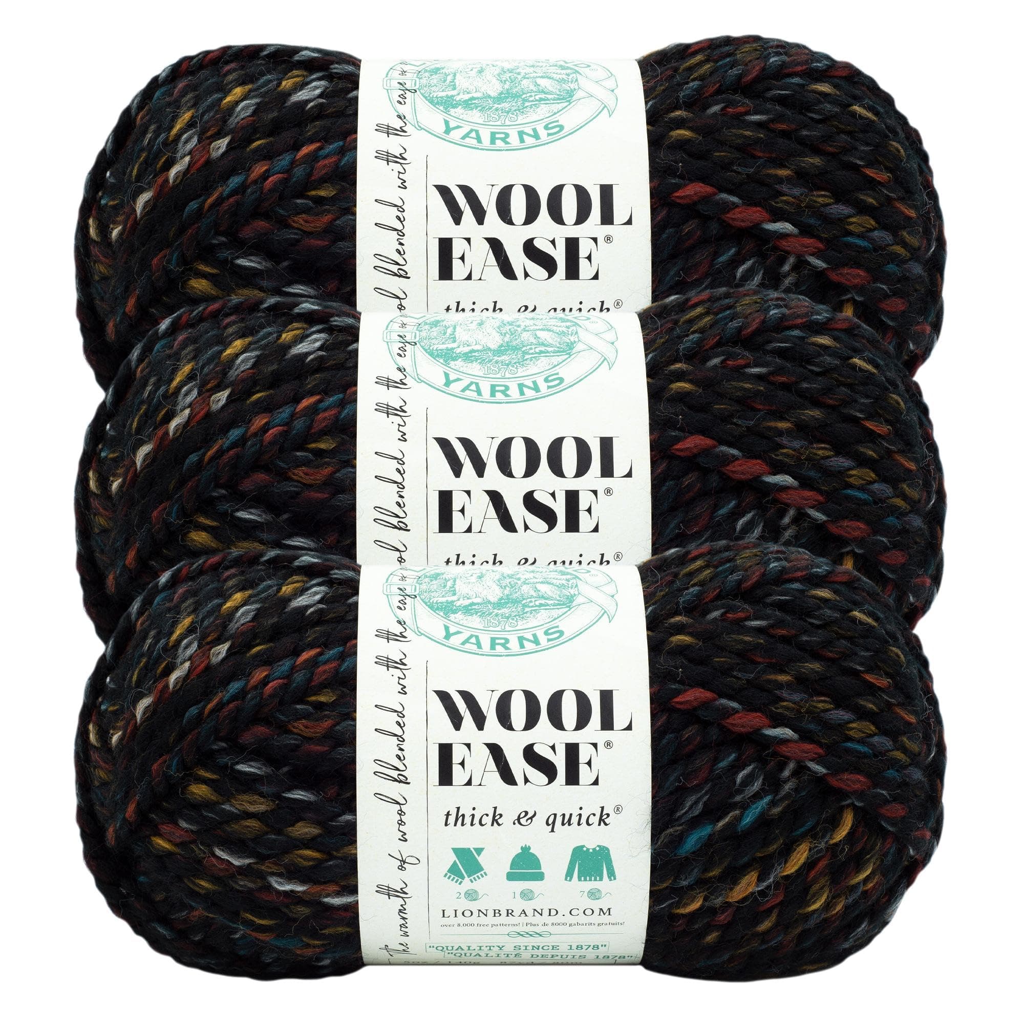 Lion Brand Yarn Wool-Ease Thick and Quick Yarn, Soft and Bulky Yarn for Knitting, Crocheting, and Crafting, 3 Pack, Oil Slick