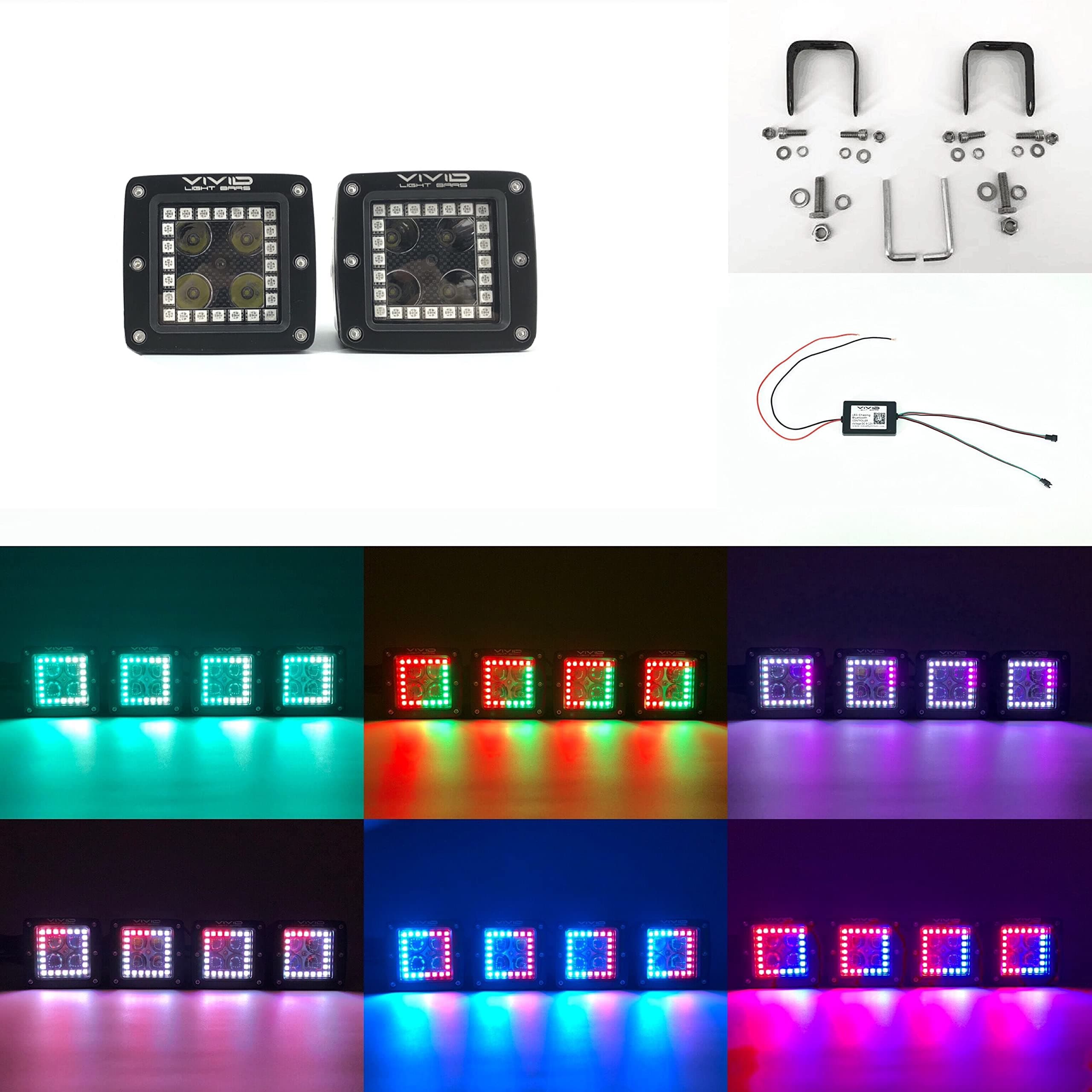 Vivid Light Bars Bluetooth Remote Control 3 inch 20w RGB Halo Pods Color Changing Driving Lights Led Work Light for SUV Offroad Truck