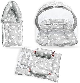 MOM & SON New Born Baby Bedding Set,Sleeping Bag, Baby Mosquito Net & Gadda Mattress Set for 0-6 Months (Pack of 3)