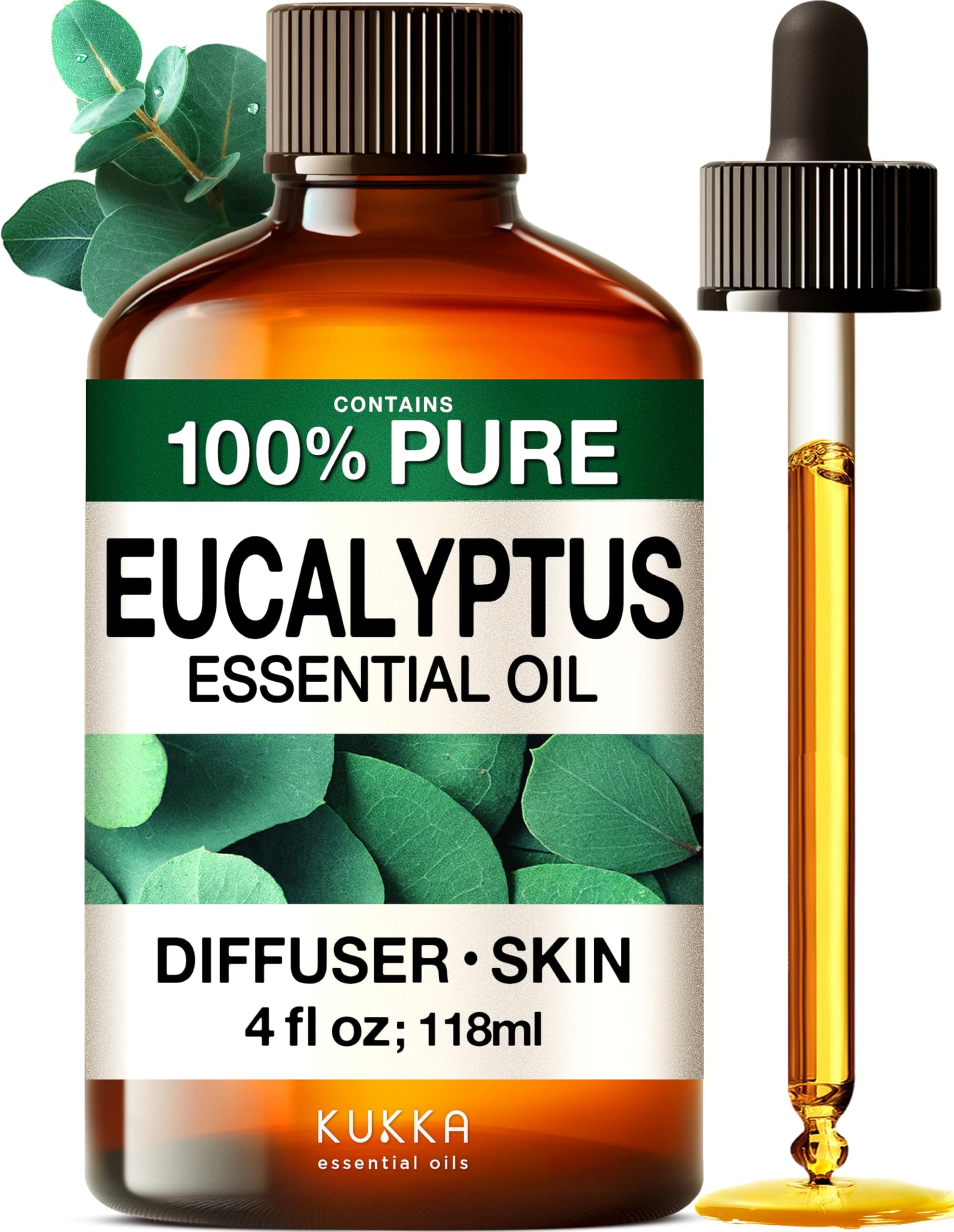 KUKKA Eucalyptus Essential Oils - 118ml - for Skin, Diffuser, Aromatherapy & DIY Soap Making Scent
