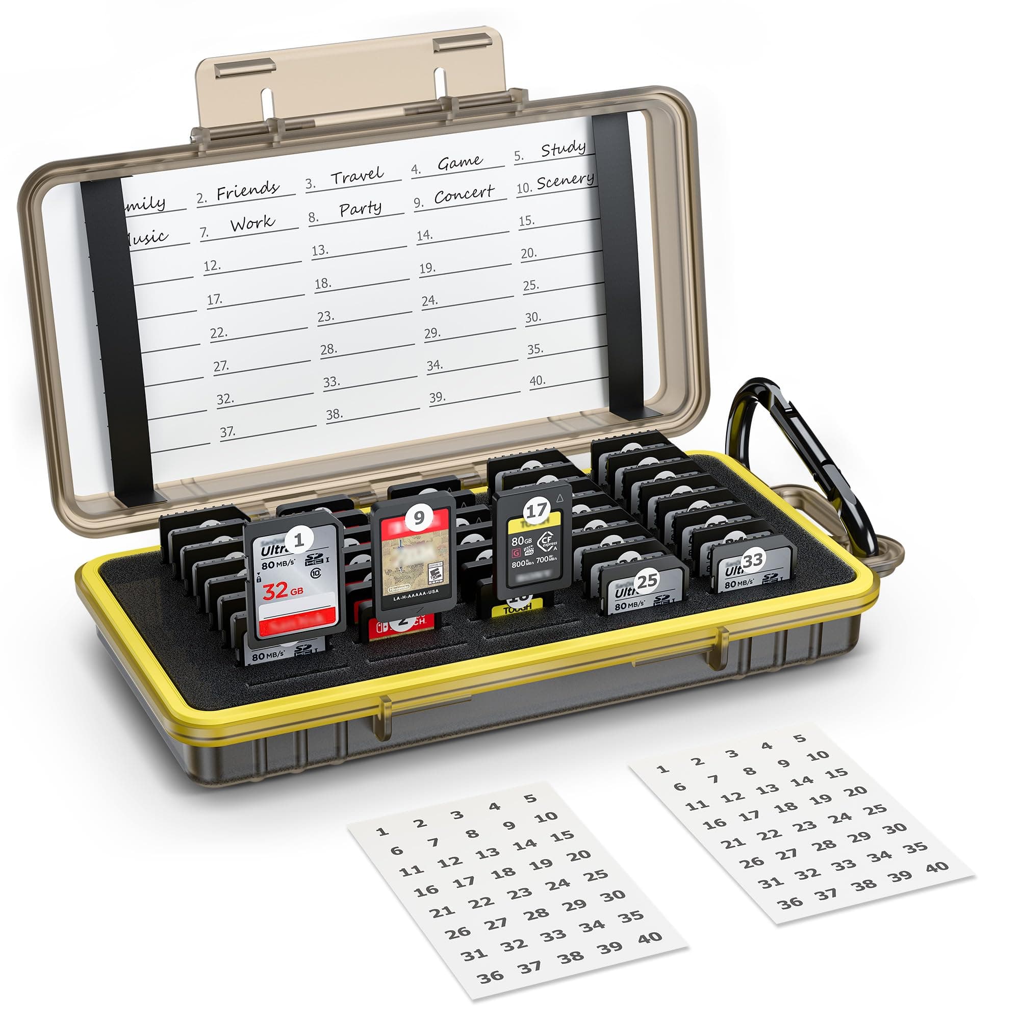 40 Slots Durable Memory Card Case Holder Organizer Keeper Water-Resistant Protector for SD SDHC SDXC Cfexpress Type A Camera Memory Card for Sony PSV PS Vita for Nintendo Switch Game Cards Storage