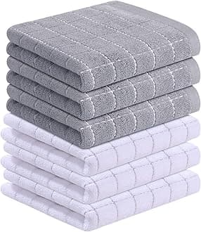 Homaxy 100% Cotton Terry Kitchen Towels(Mixed Color, 13 x 28 Inches), Checkered Designed, Soft and Super Absorbent Dish Towels, 6 Pack