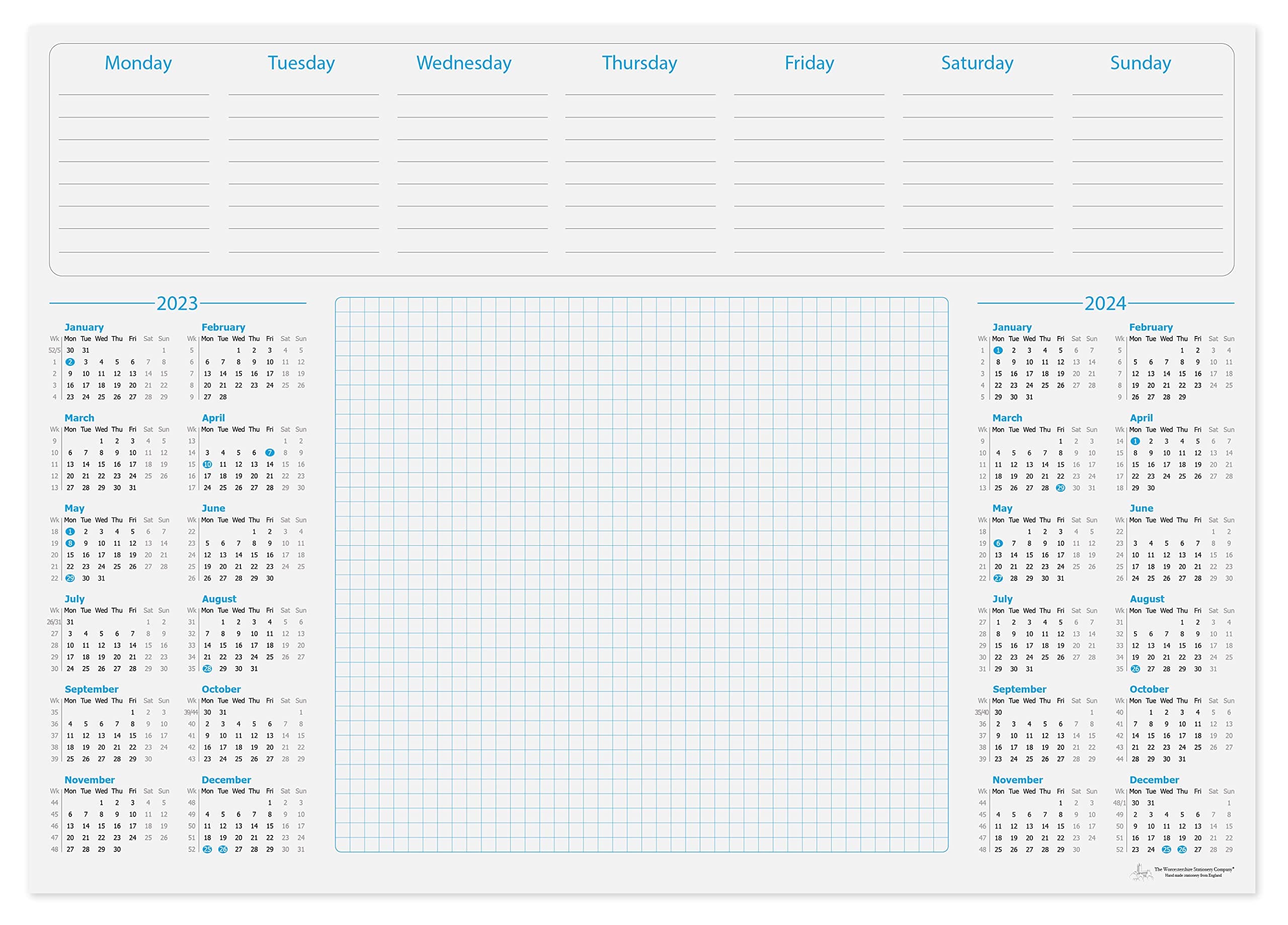 A3 2 year (2024/2025) calendar graph pad