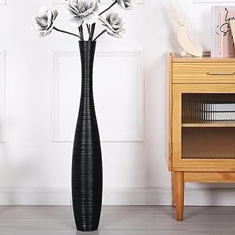 Decorative Tall Floor Vase for Living Room Decor, 34 inches, Black, Resin
