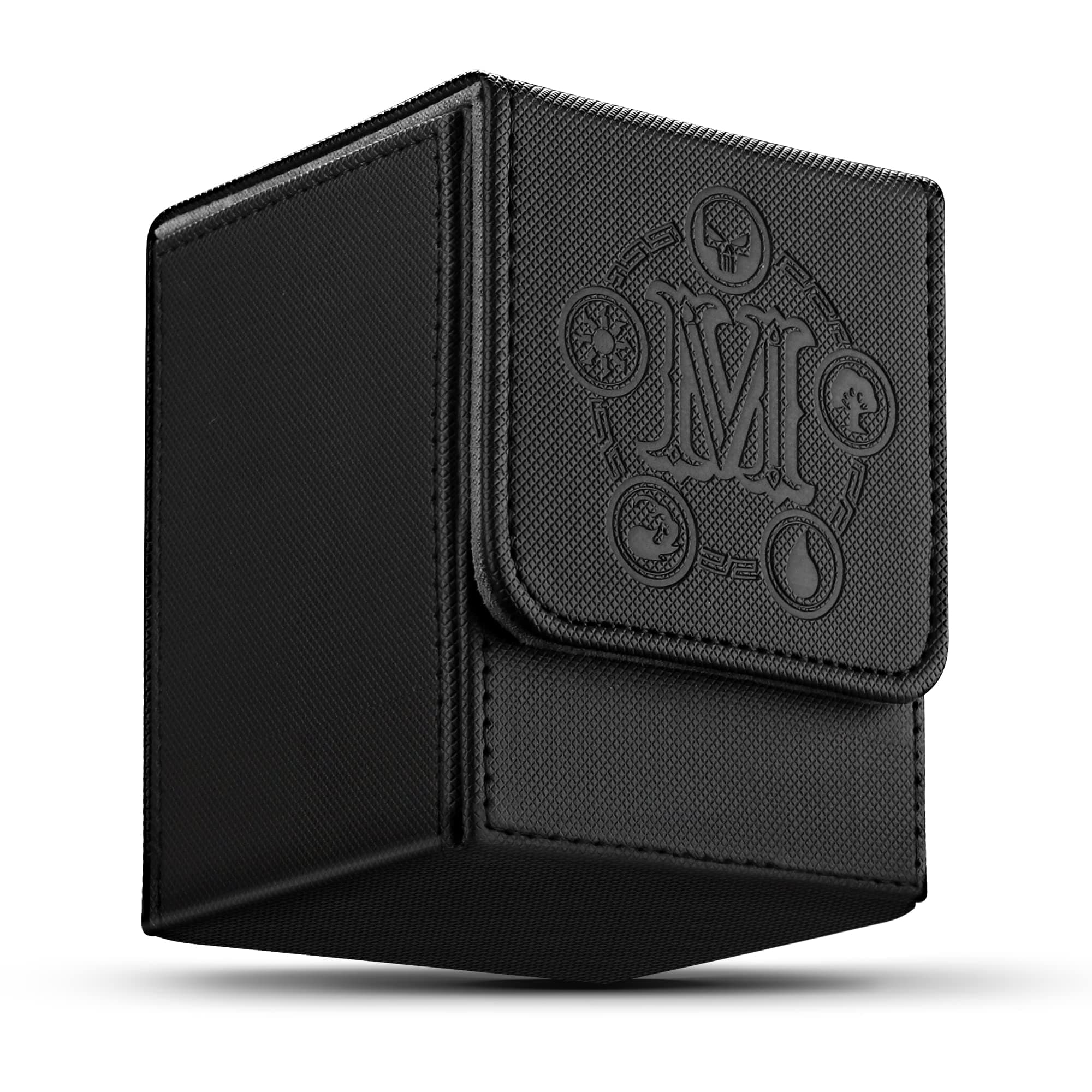 Card Deck Box for MTG Card Storage Box Holds 100 Plus Single Sleeved Cards, Microfiber Lining and Leather Card Box Compatible with Trading Card Games TCG, Yugioh Cards, etc.(Vertical-Black)