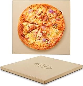 Unicook 16” x 16” Square Pizza Stone for Grill and Oven, Large Bread Baking Stone, Cordierite Pizza Pan for Baking Crispy Crust Pizzas, Bread and Cookies, Includes Pizza Dough Scraper