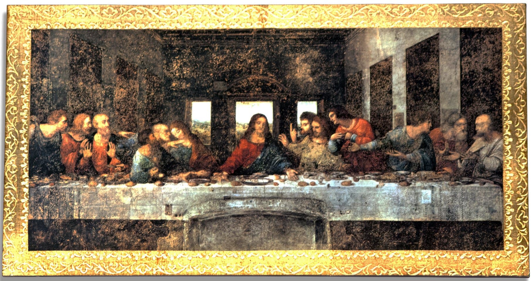 The Last Supper by Leonardo Da Vinci Wall Panel with Gold Border and Wall Hook - Made in Italy