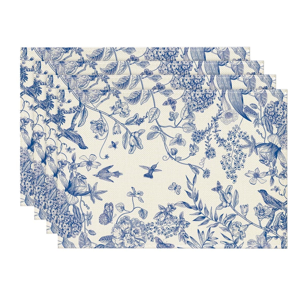 Artoid Mode Hydrangea Flowers Branches Chinoiserie Spring Placemats Set of 4, 12x18 Inch Table Mats for Party Kitchen Dining Decoration